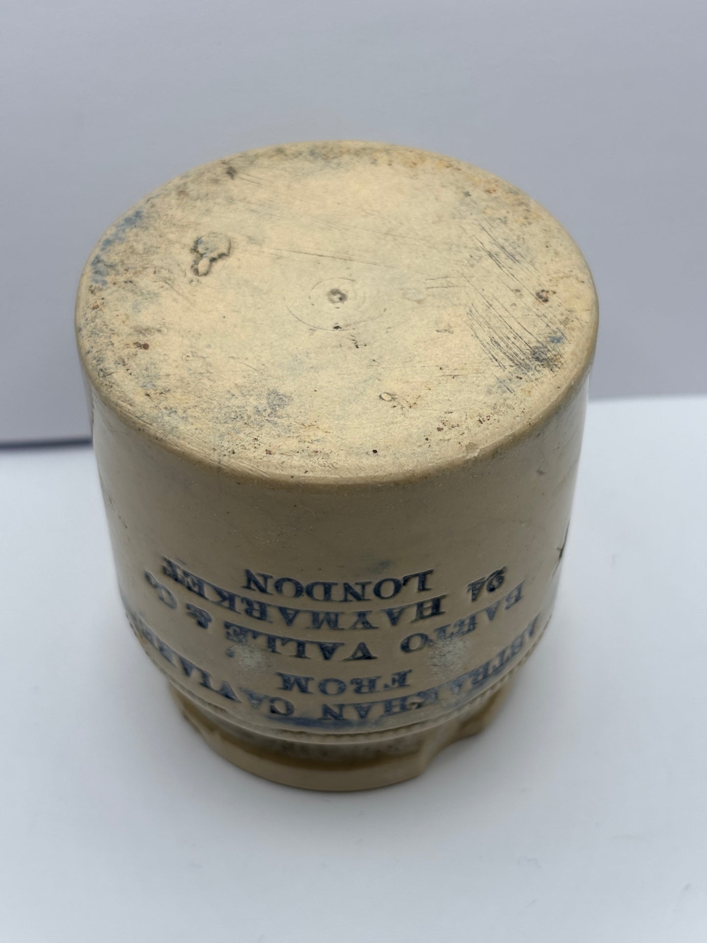 Old blue print stoneware caviare jar. Astrakhan caviare london