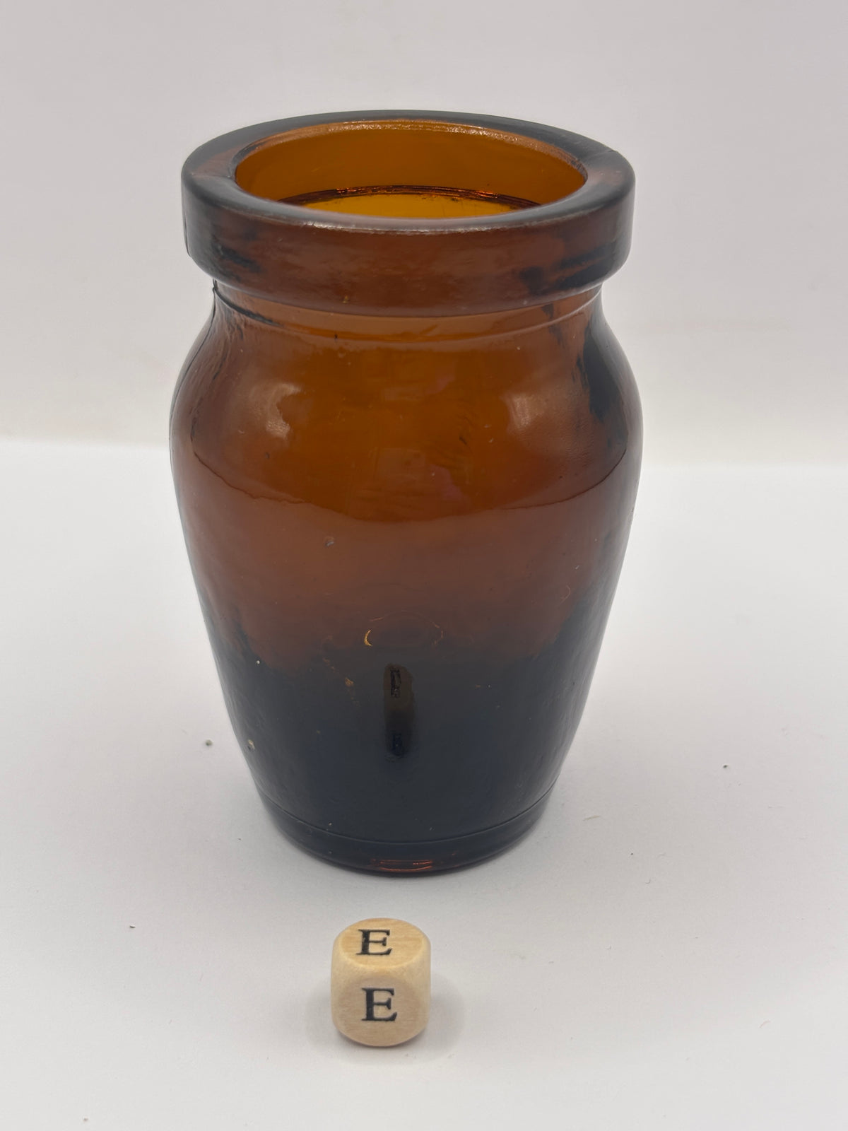 Old amber glass Virol jar (e) 8cms