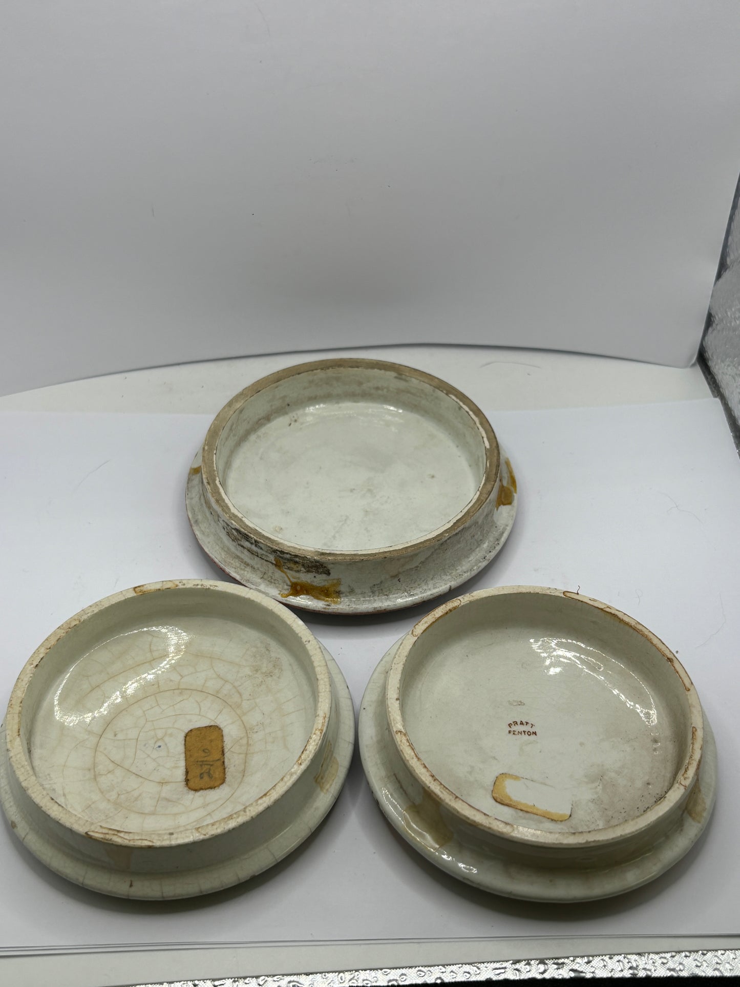 3 old prattware lids