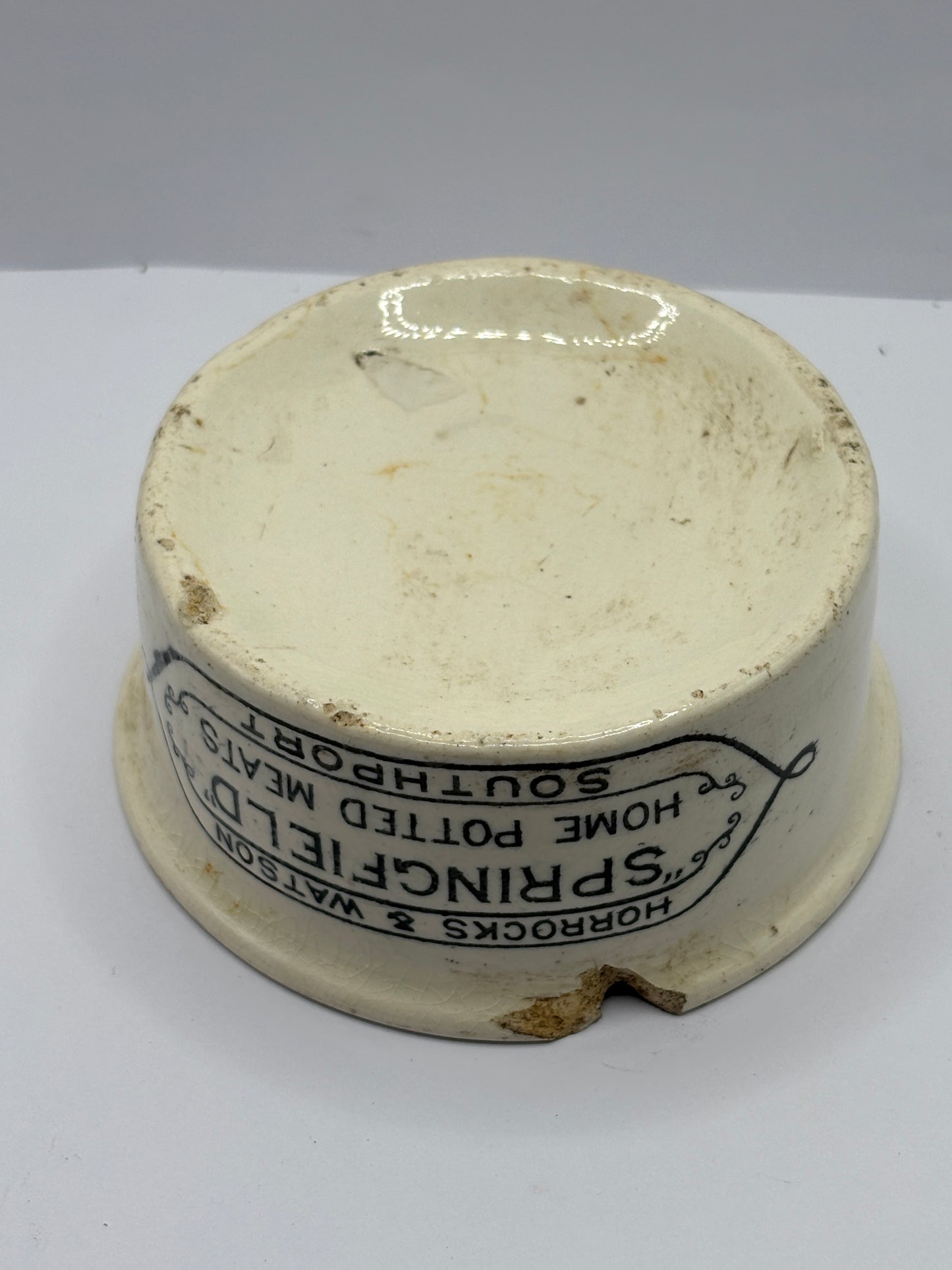 Springfield potted meats advertising pot. Damaged