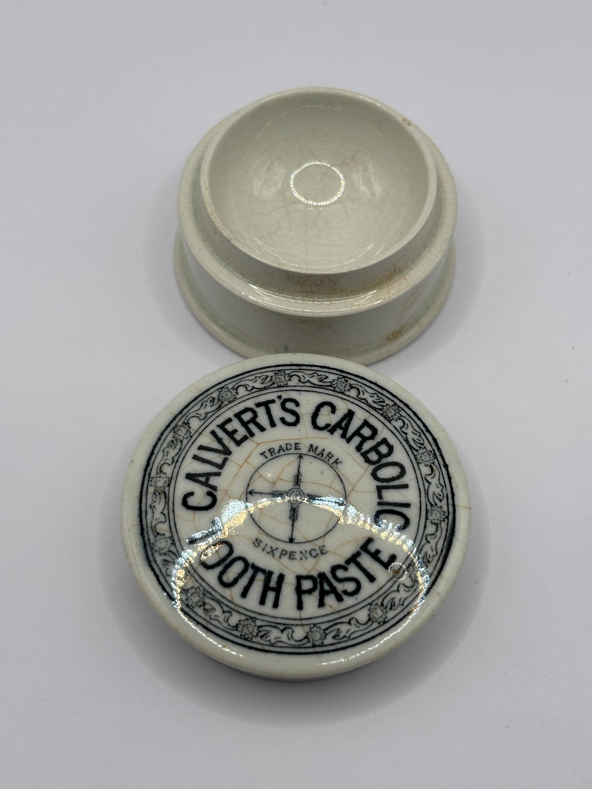 Old advertising lid and base. Calverts carbolic tooth paste