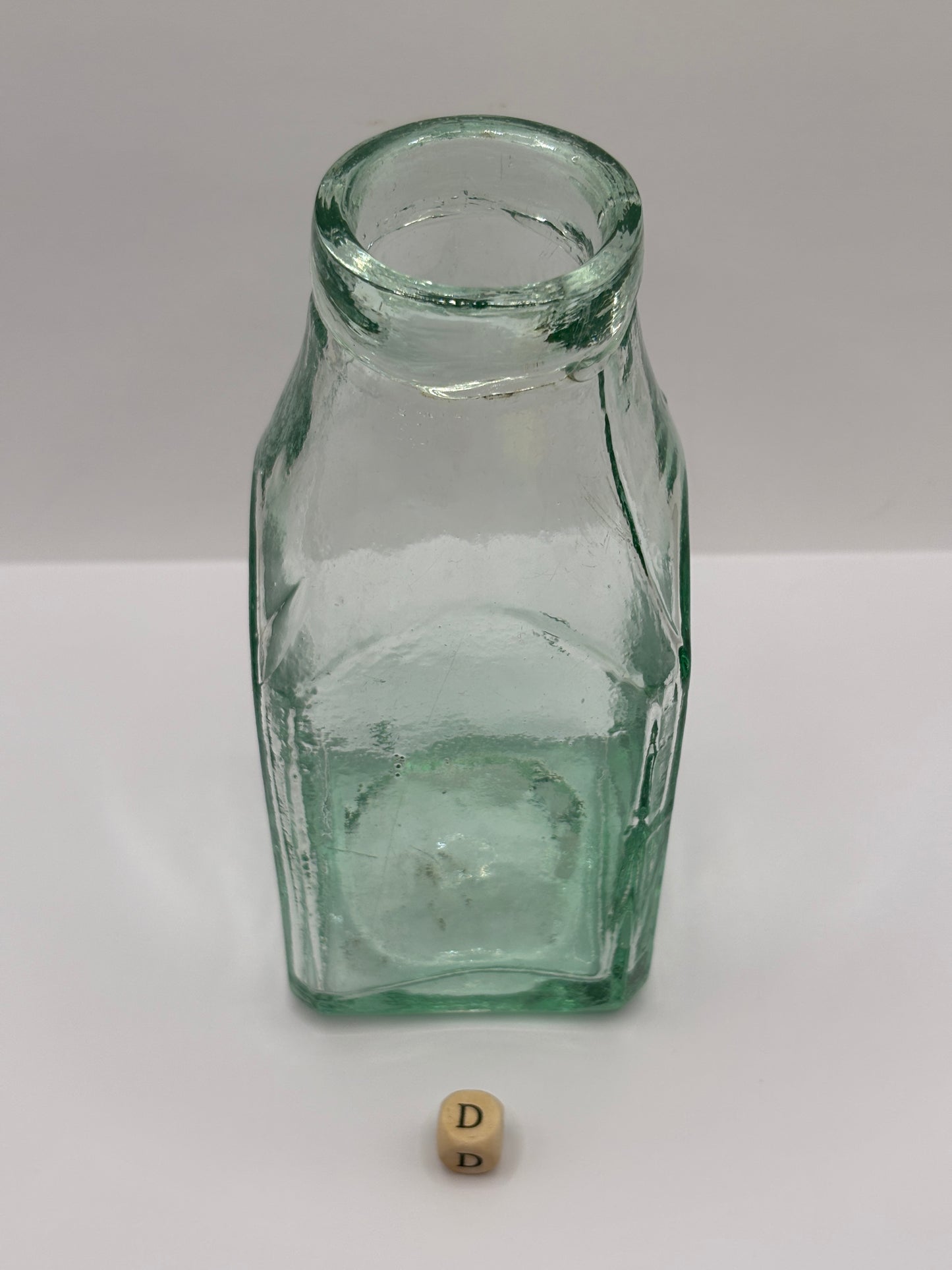 Old aqua glass pickle jar, preserve jar (D)