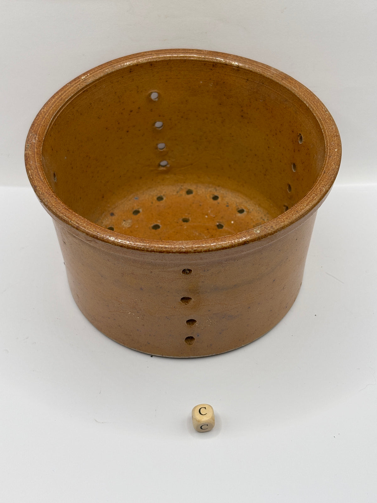 Old french stoneware cheese mold, strainer/ faisselle (c)