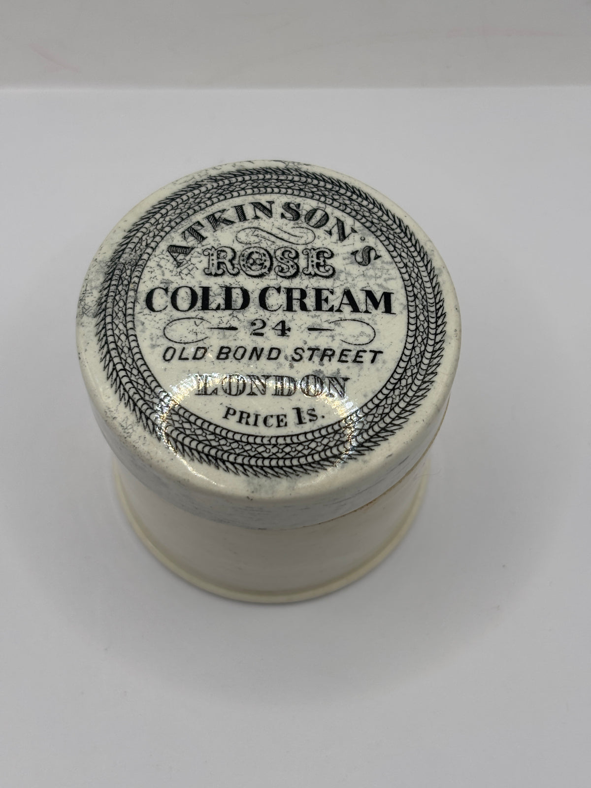 Old advertising lid and base. Atkinsons rose cold cream