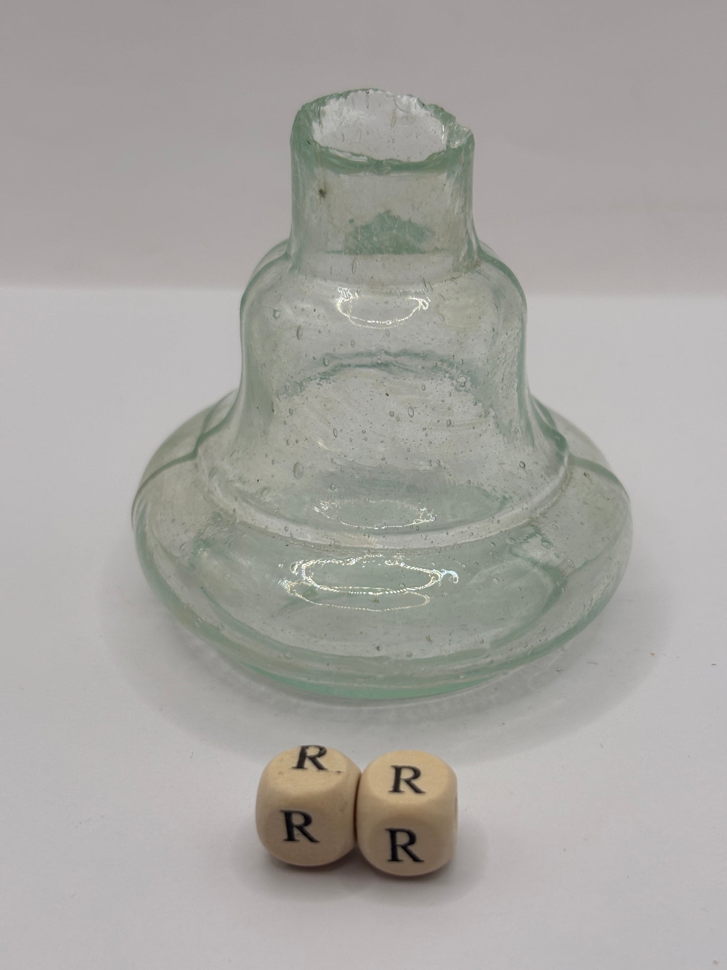 Old aqua glass inkwell, Bell ink (RR)