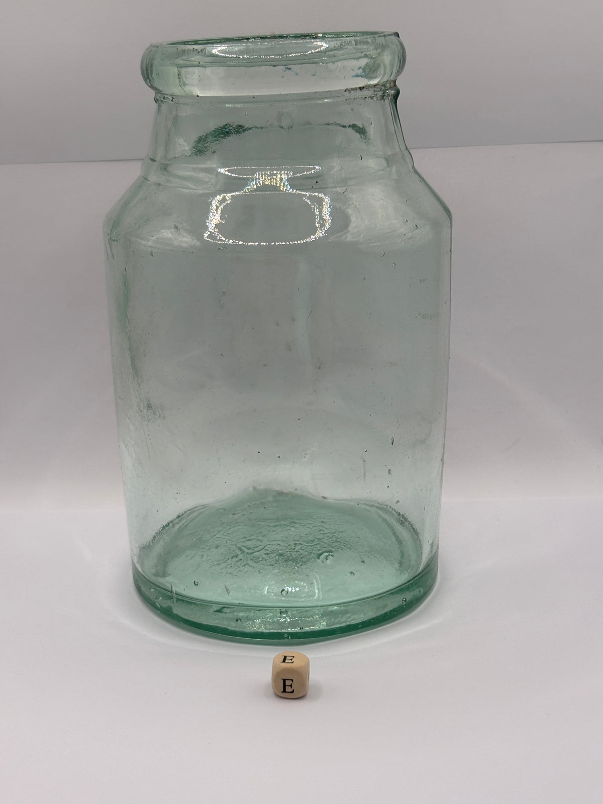 Old large aqua glass pickle jar (e) 17cms