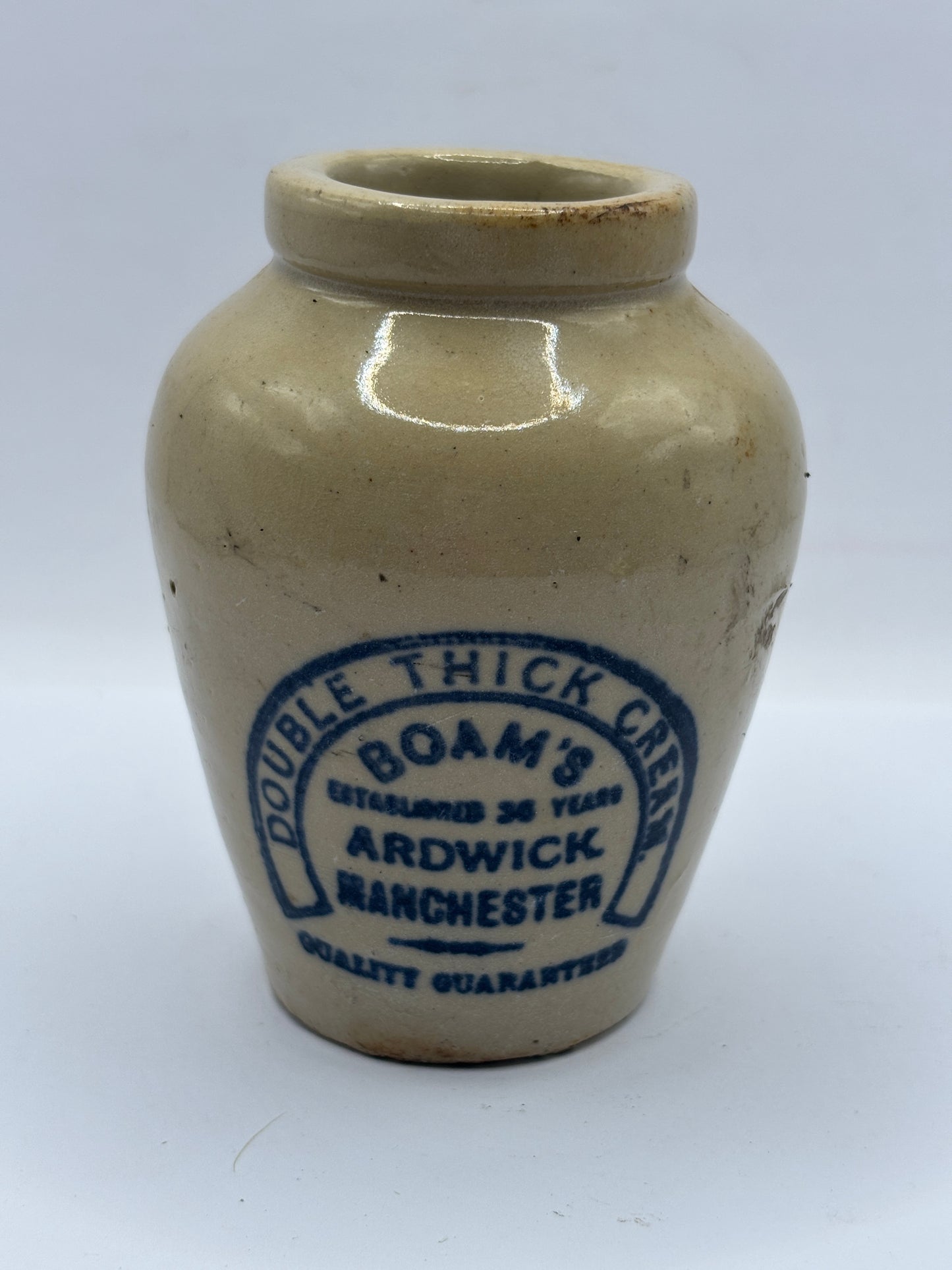 Old advertising cream pot, Boams double thick cream Manchester