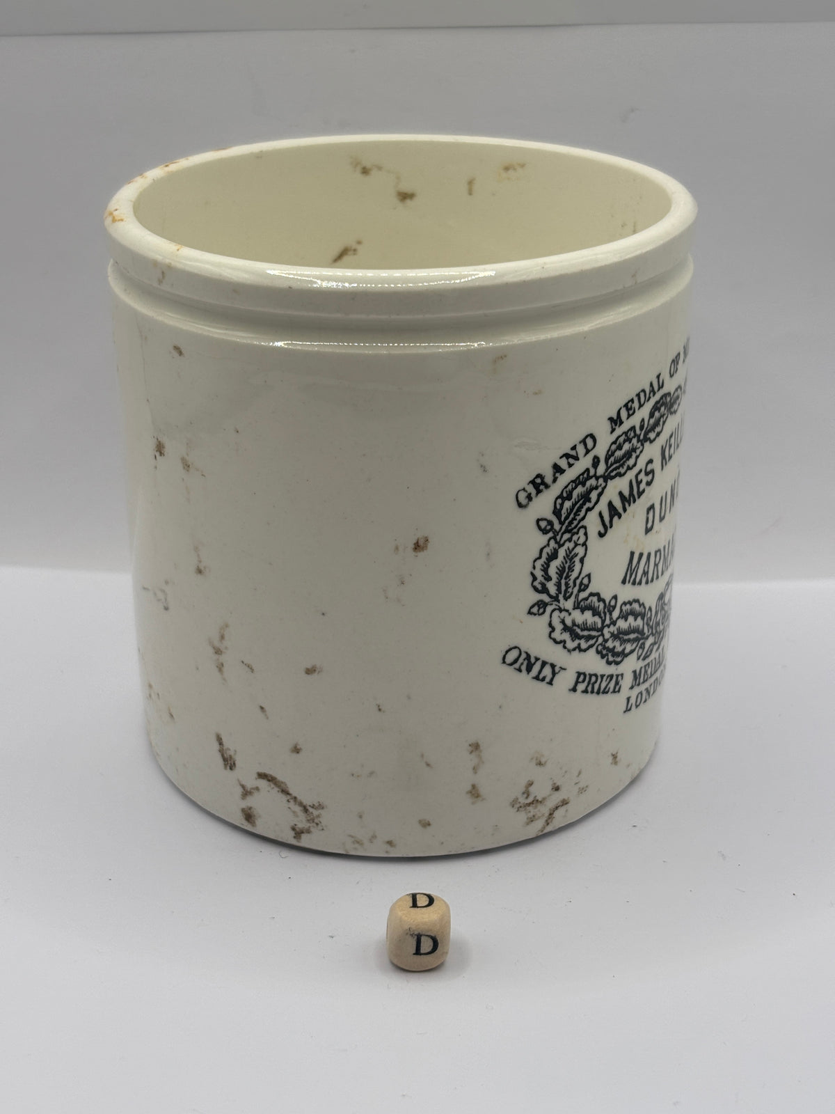 Old 2lb stoneware marmalade pot, James Keiller Dundee marmalade (D)