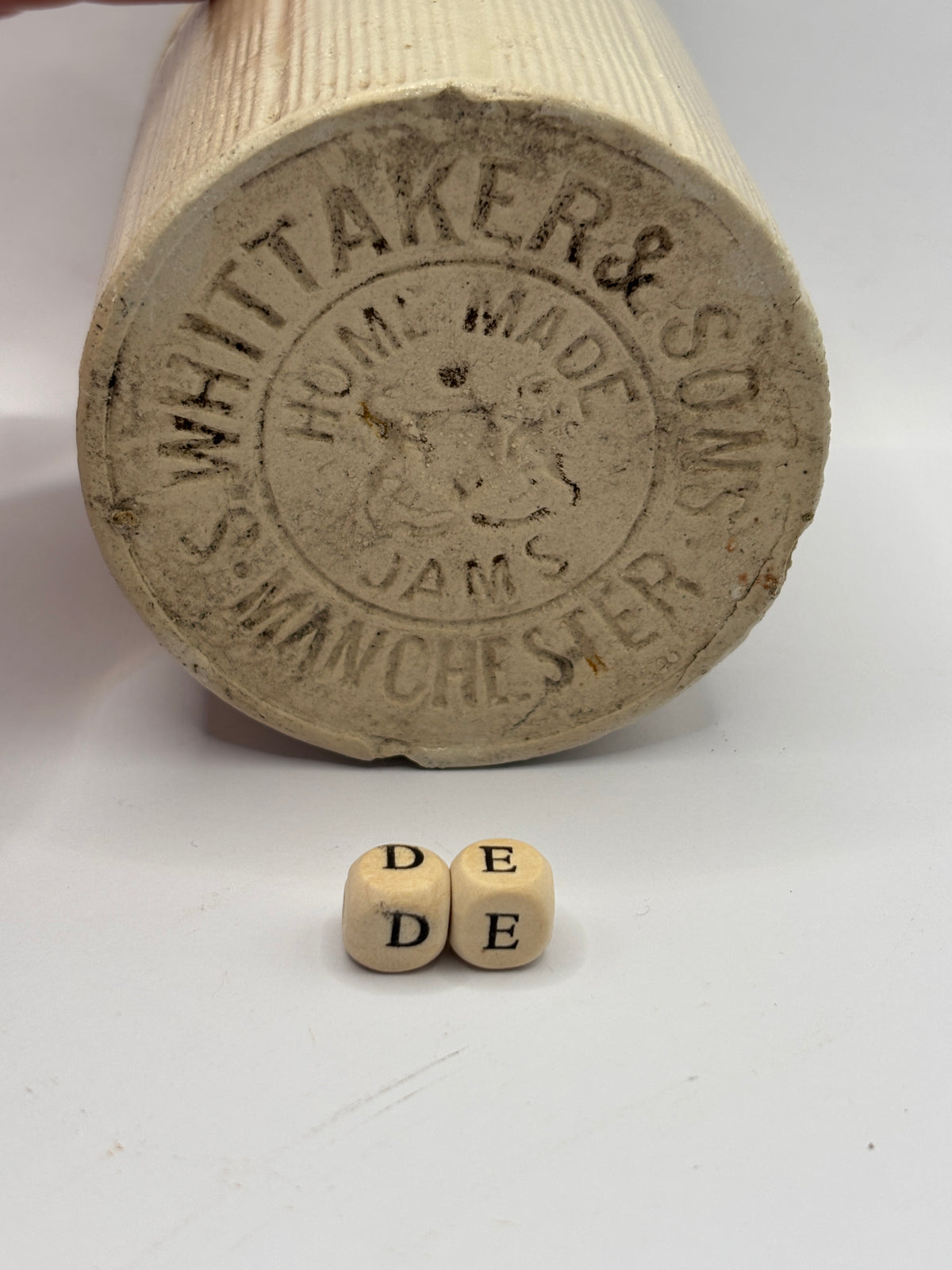 Old 1lb ribbed advertising stoneware jam pot (DE) Whittaker & Sons