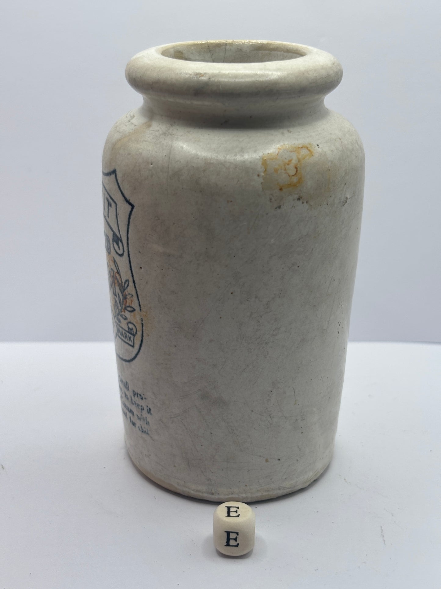 Old Dunragit stoneware cream pot (E) damaged