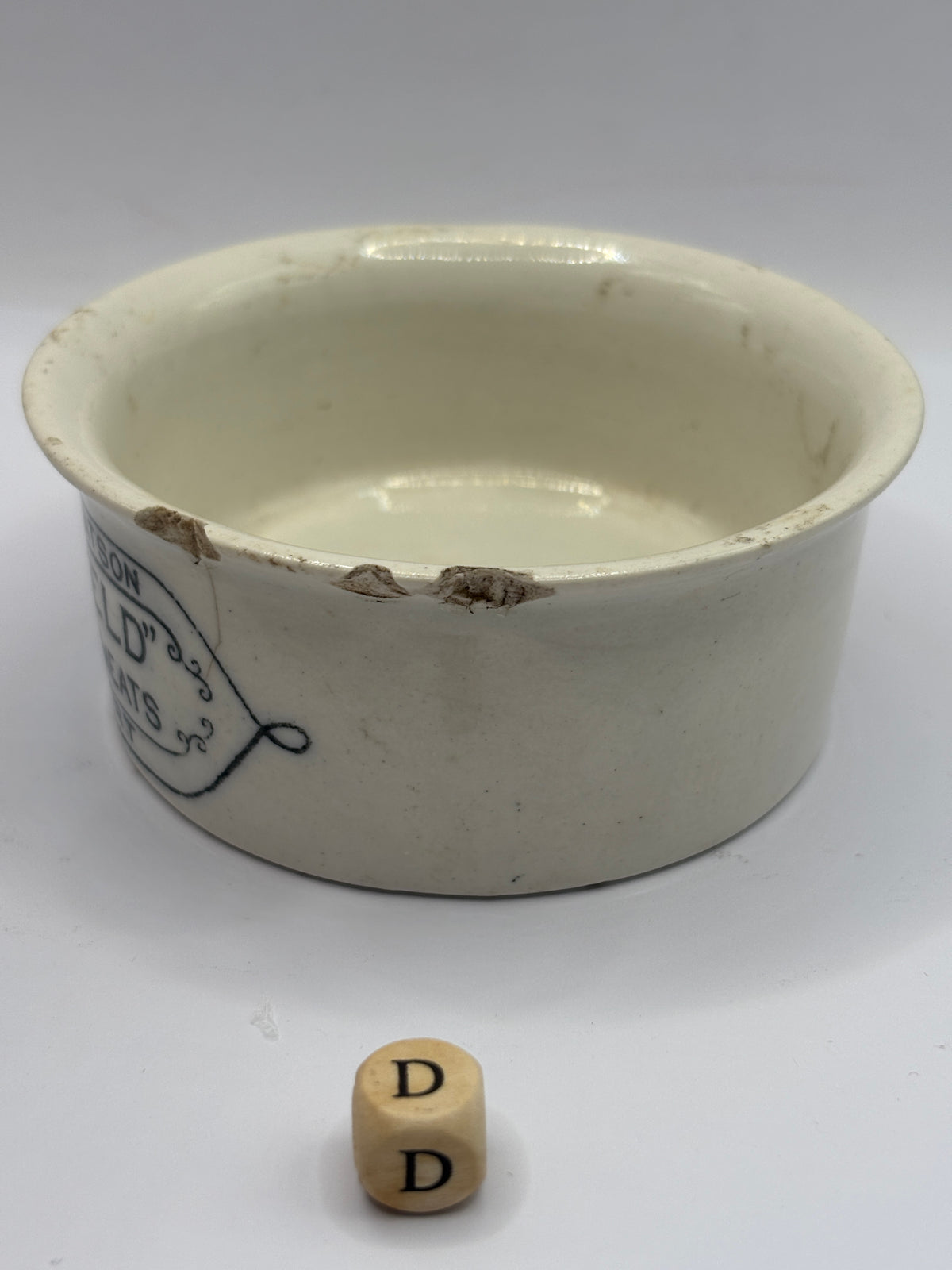 Old advertising meat paste pot, Springfield. Damaged (D)