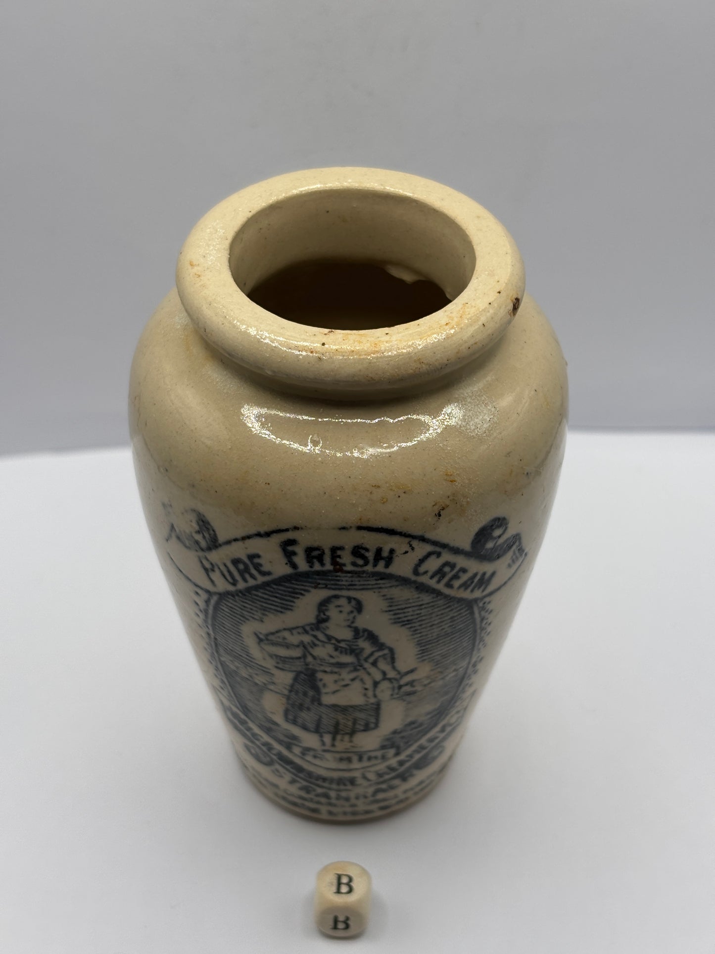 Old stoneware advertising cream pot, pure fresh cream Stranraer. (B)