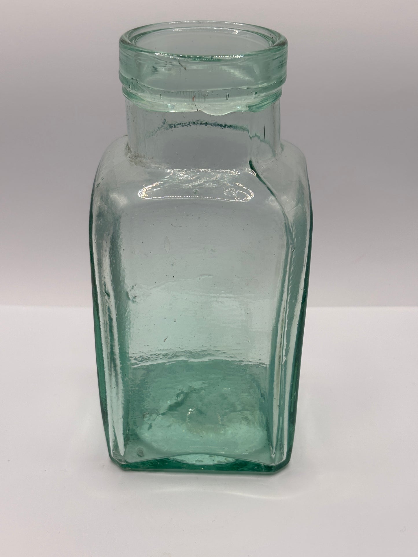 Old square aqua glass pickle jar