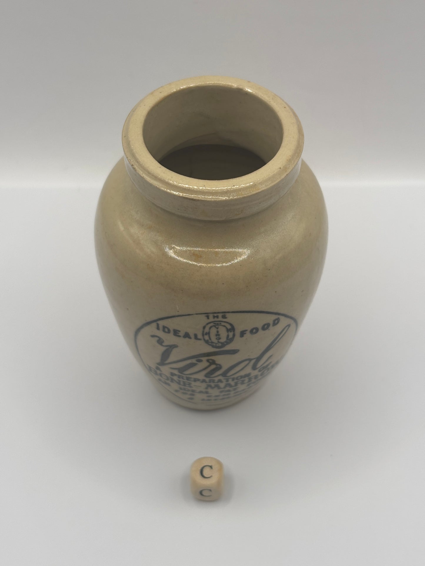 Old stoneware advertising Virol jar (c)