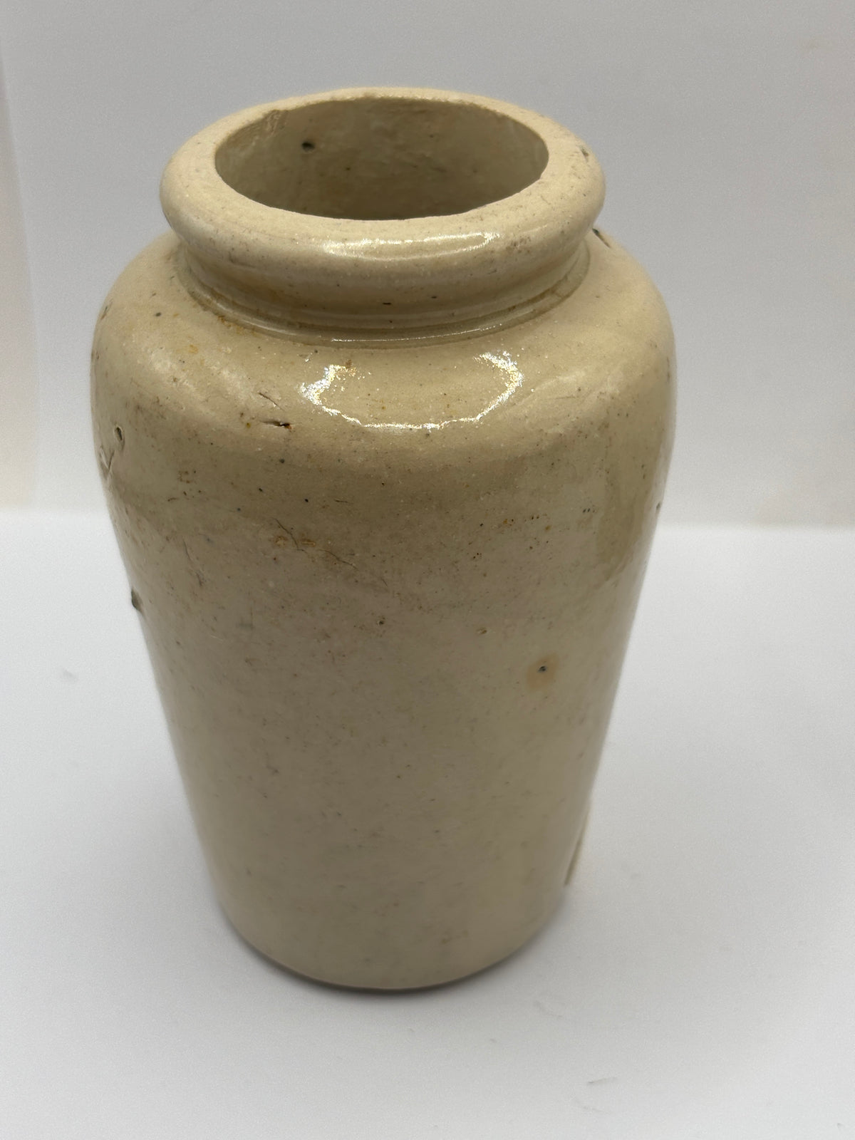 Old advertising cream pot, rich preserved cream stranraer, milkmaid (badly repaired)