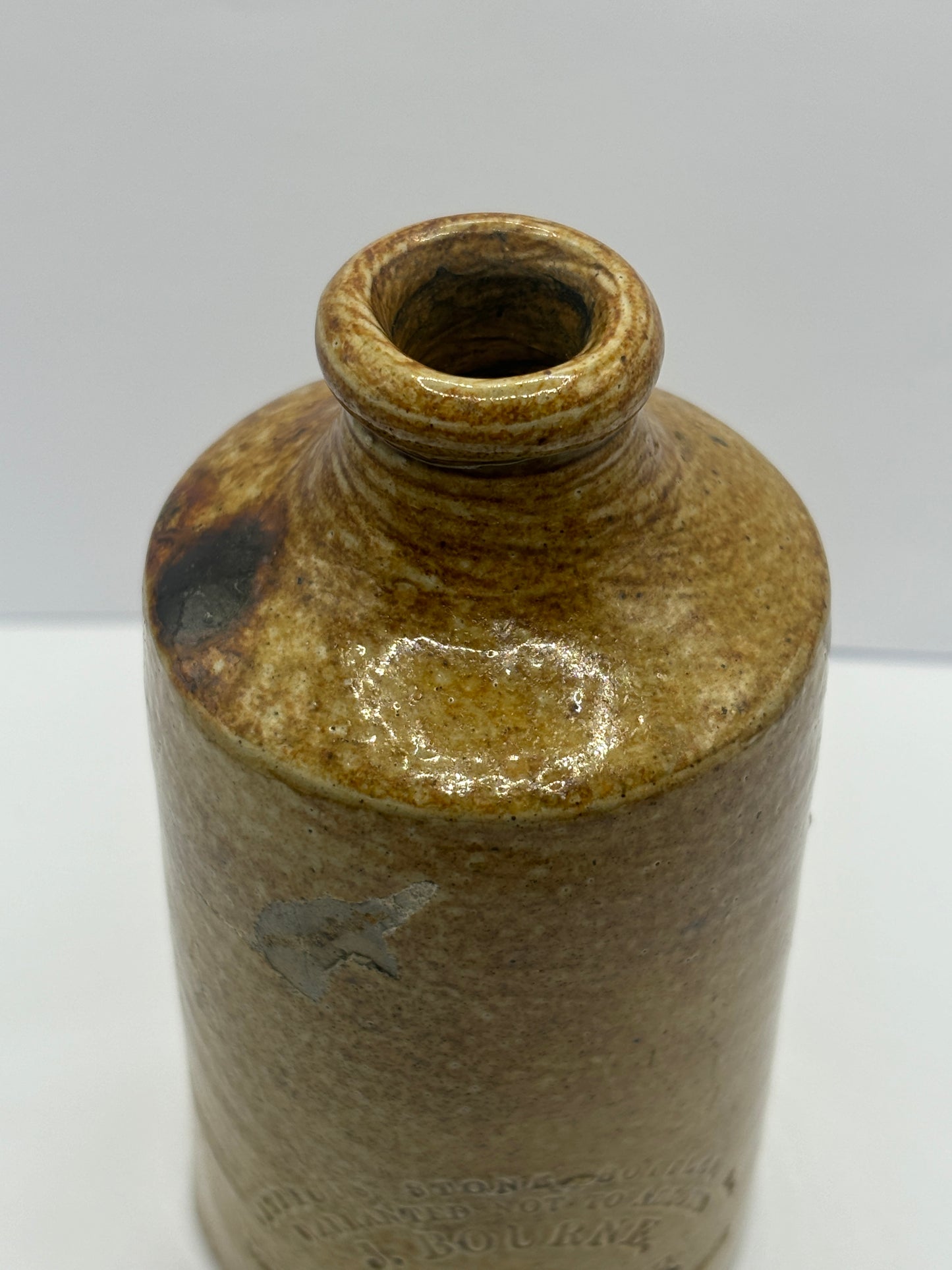 Stoneware advertising pot, Vitreous stoneware bottle, J Bourne