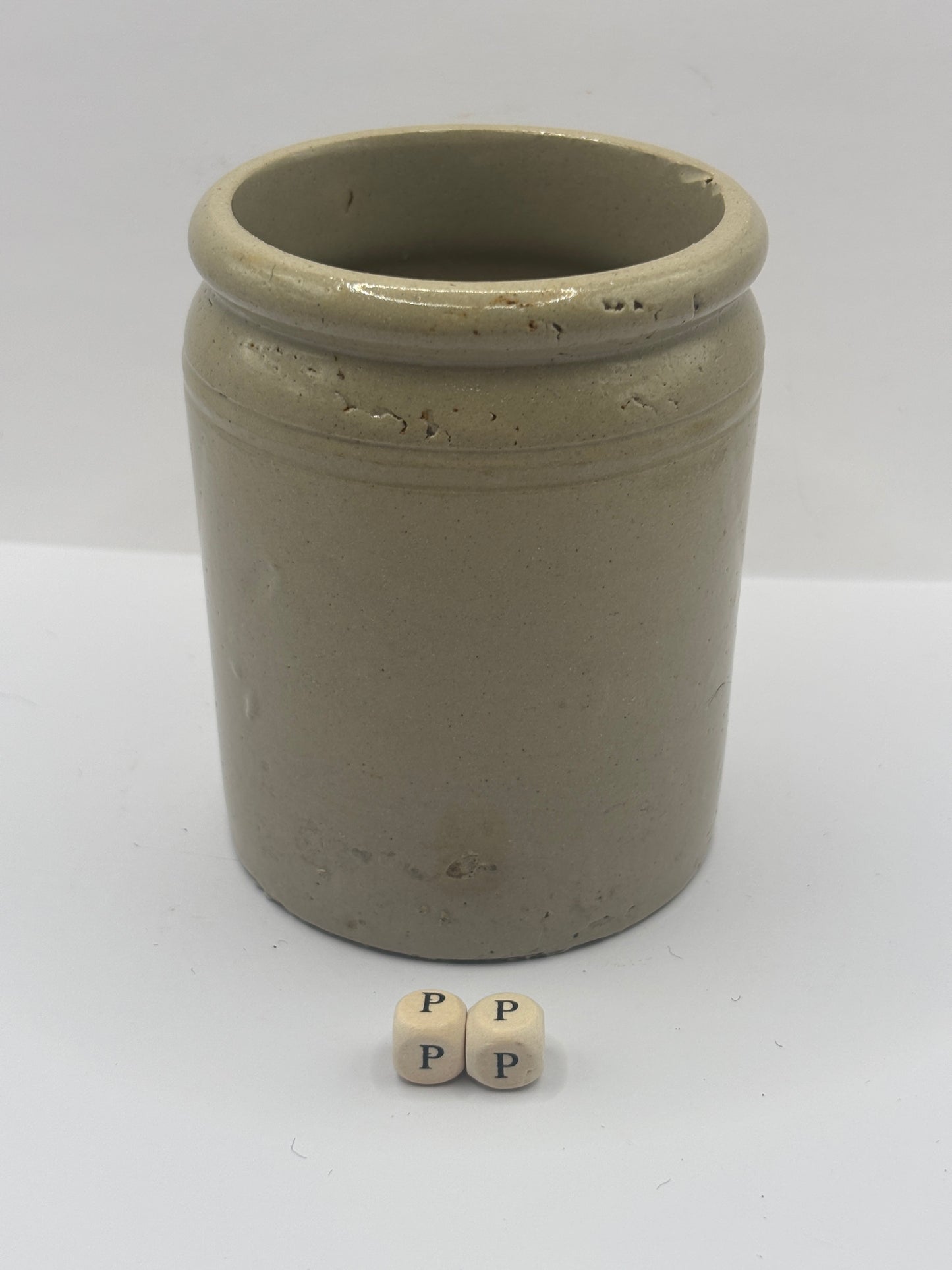 Old 1lb rolled top stoneware jam pot (PP)