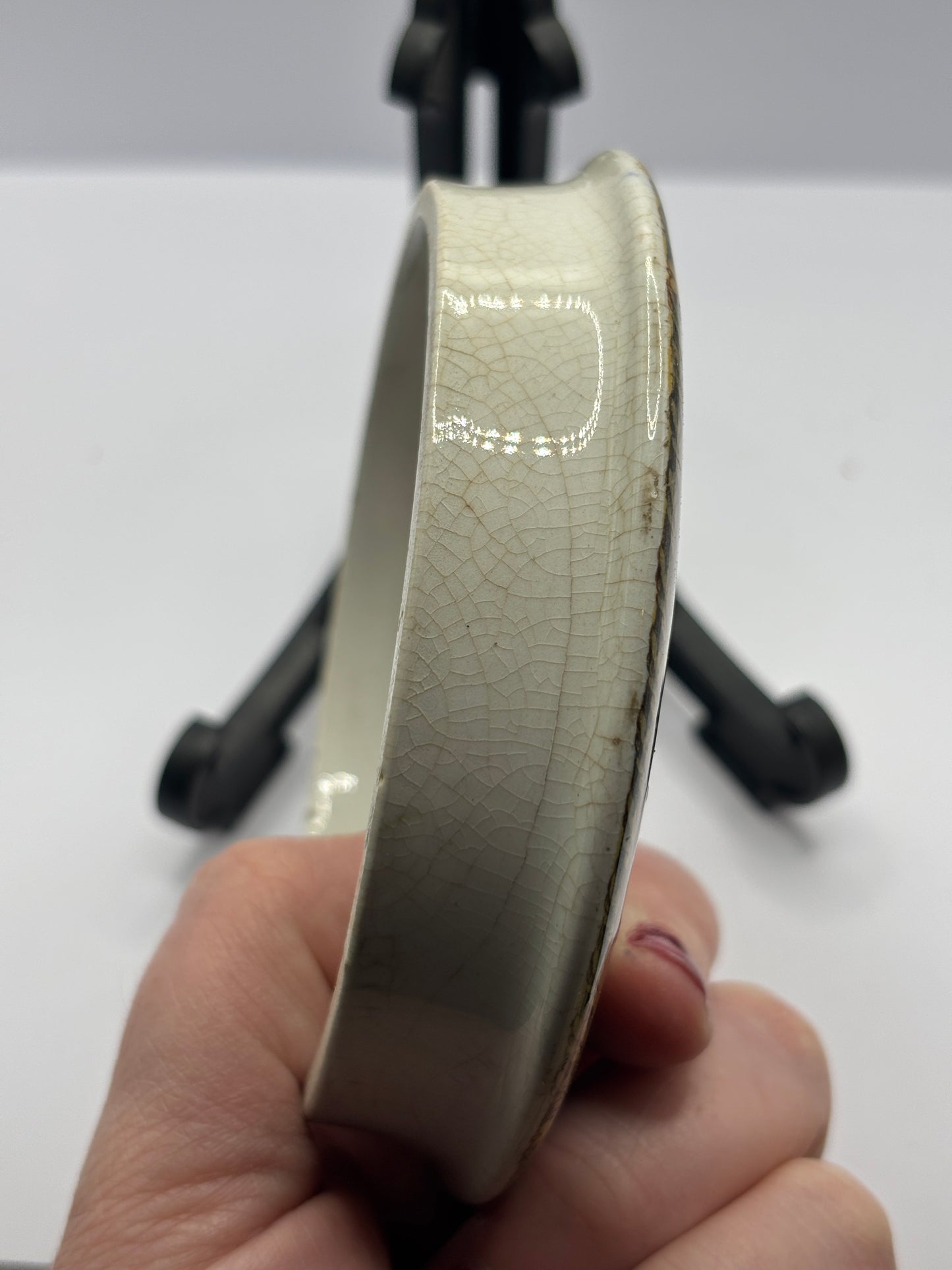 Old Prattware lid, victorian pot lid. I see you my boy.  Pratt lid