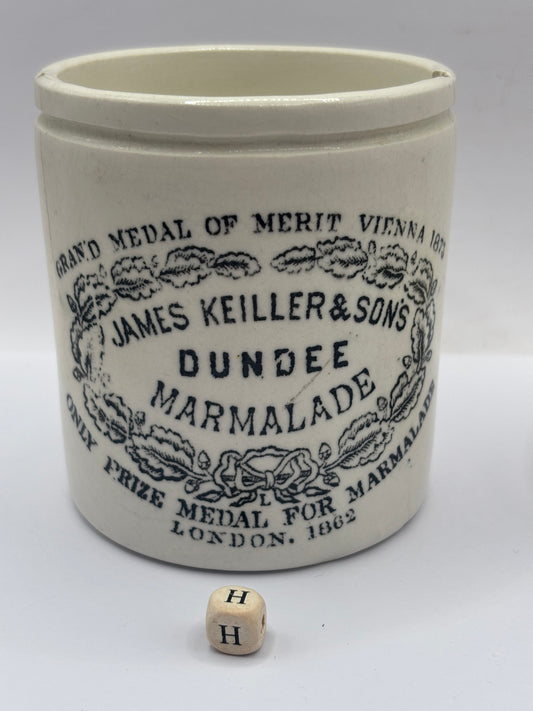 Old 1lb stoneware marmalade pot, James Keiller Dundee marmalade (H)