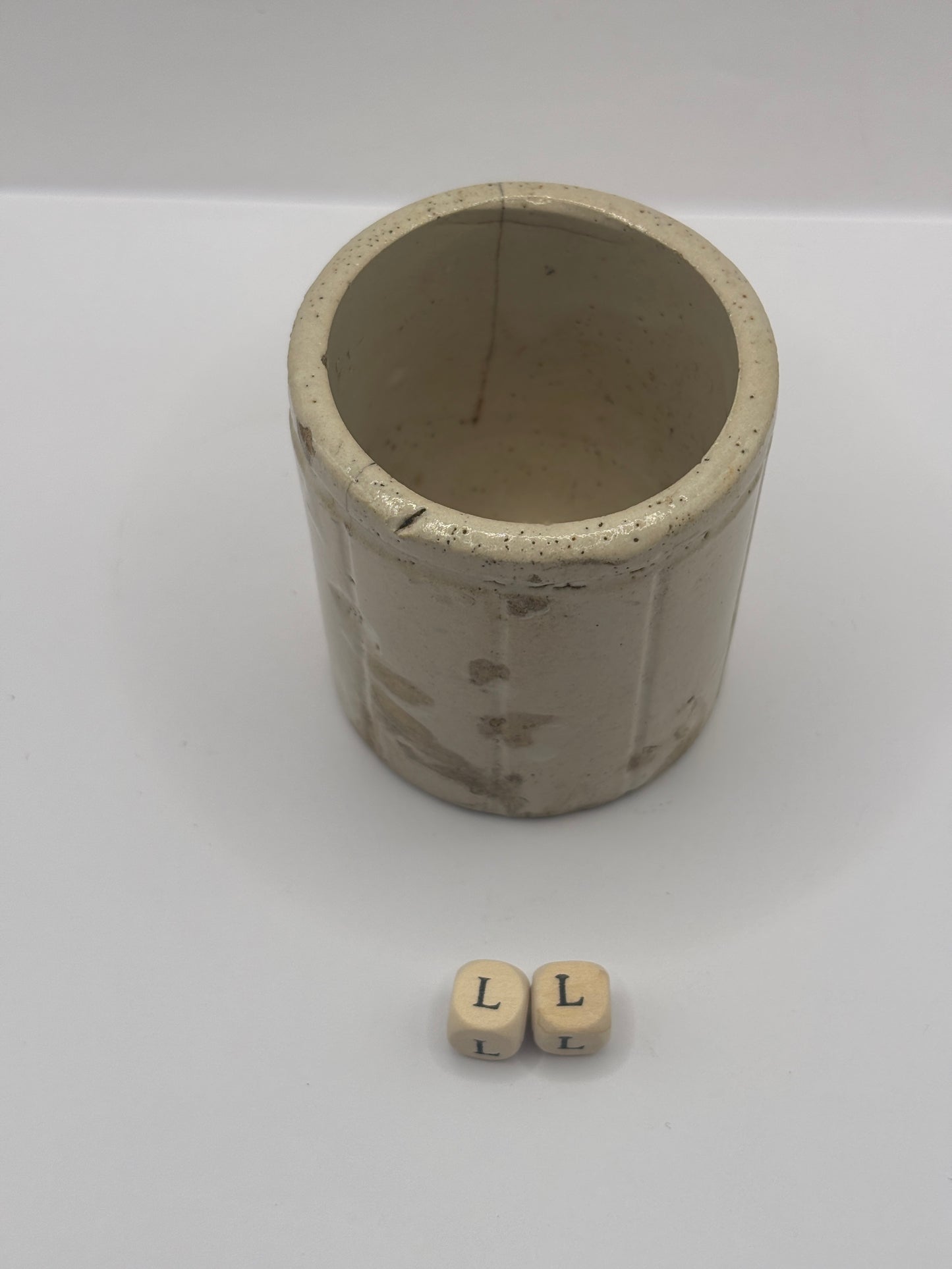 Old small ribbed stoneware jam pot (LL)