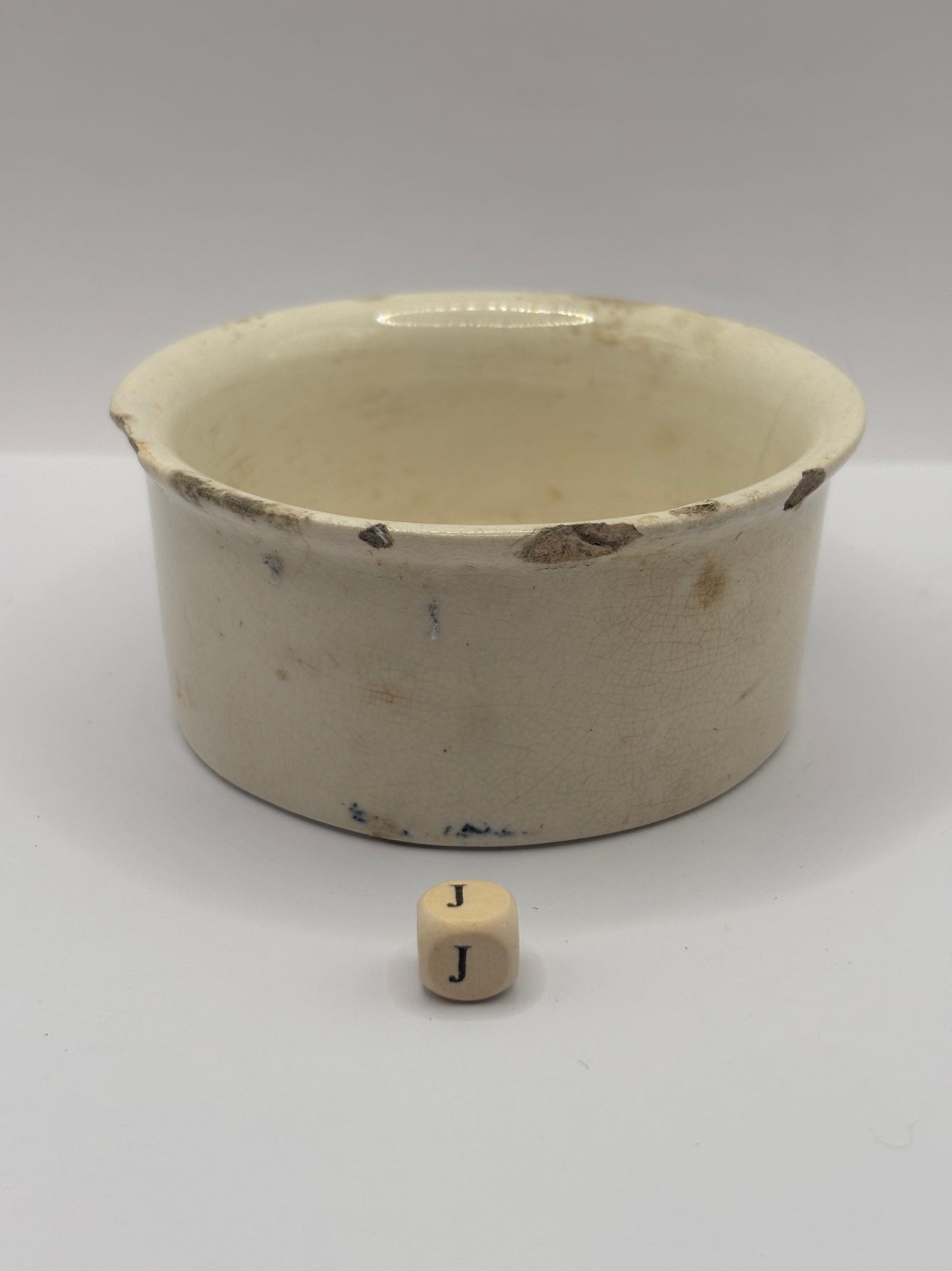 Old advertising meat paste pot, plumtrees (J) damaged
