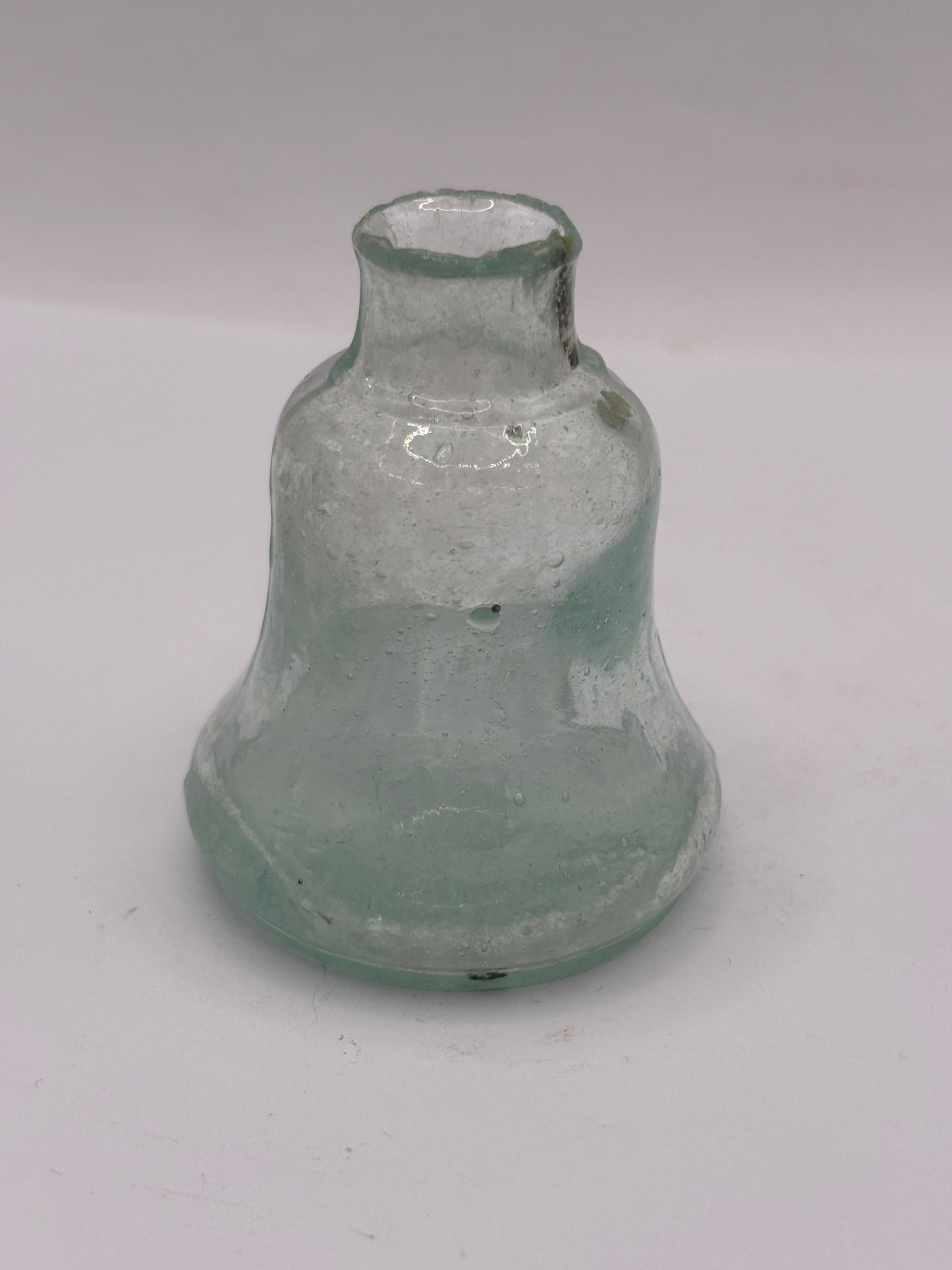 Old aqua glass inkwell, Bell ink. Ink bottle