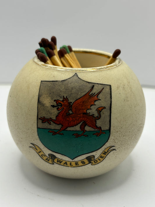 White carltonware matchstriker, Wales