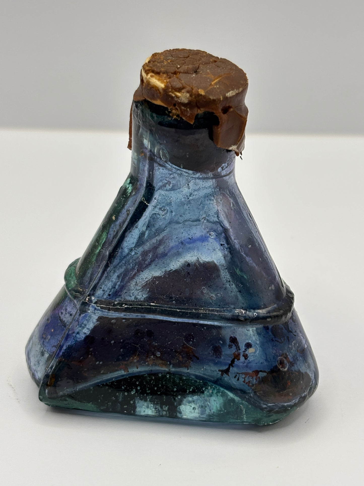 Old aqua glass Derby all british ink, ink bottle, inkwell with origin wax seal