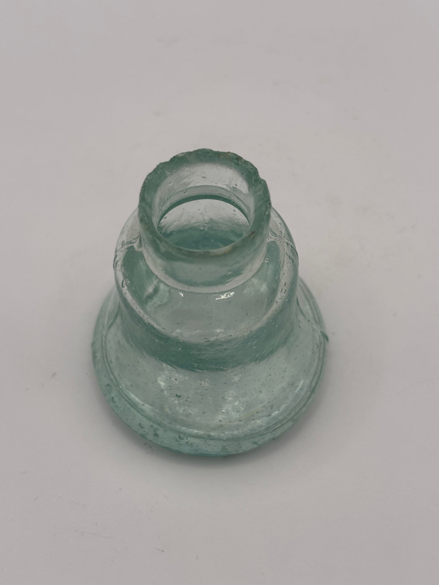 Old aqua glass inkwell, Bell ink. Ink bottle