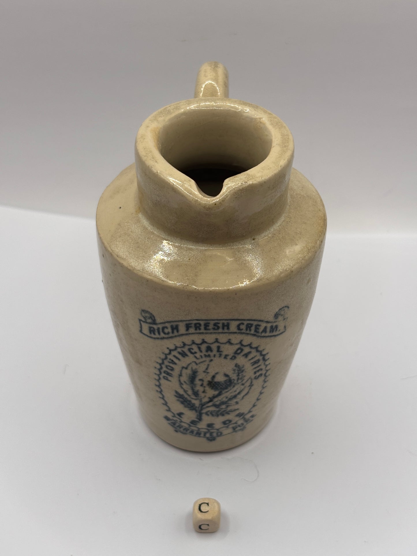 Old advertising cream pot, Leeds Provincial Dairies 13cms (c)