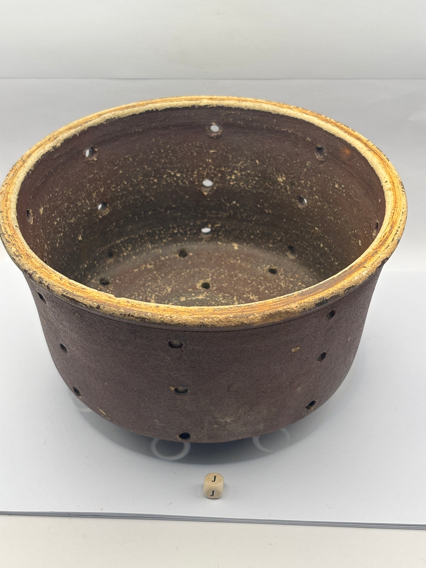 Old french stoneware cheese strainer, cheese mold (J)