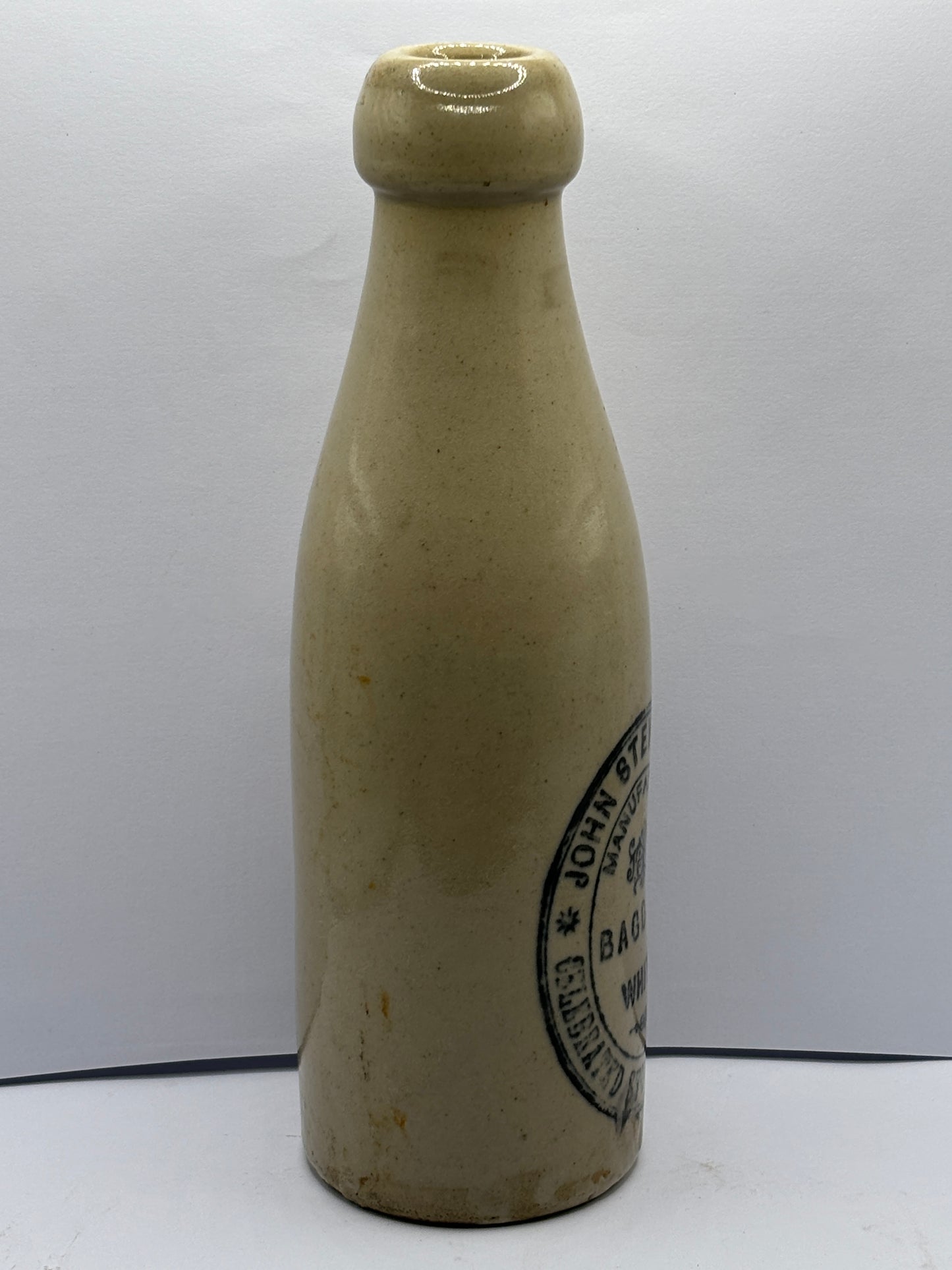 White stoneware ginger beer bottle, Bagdale whitby