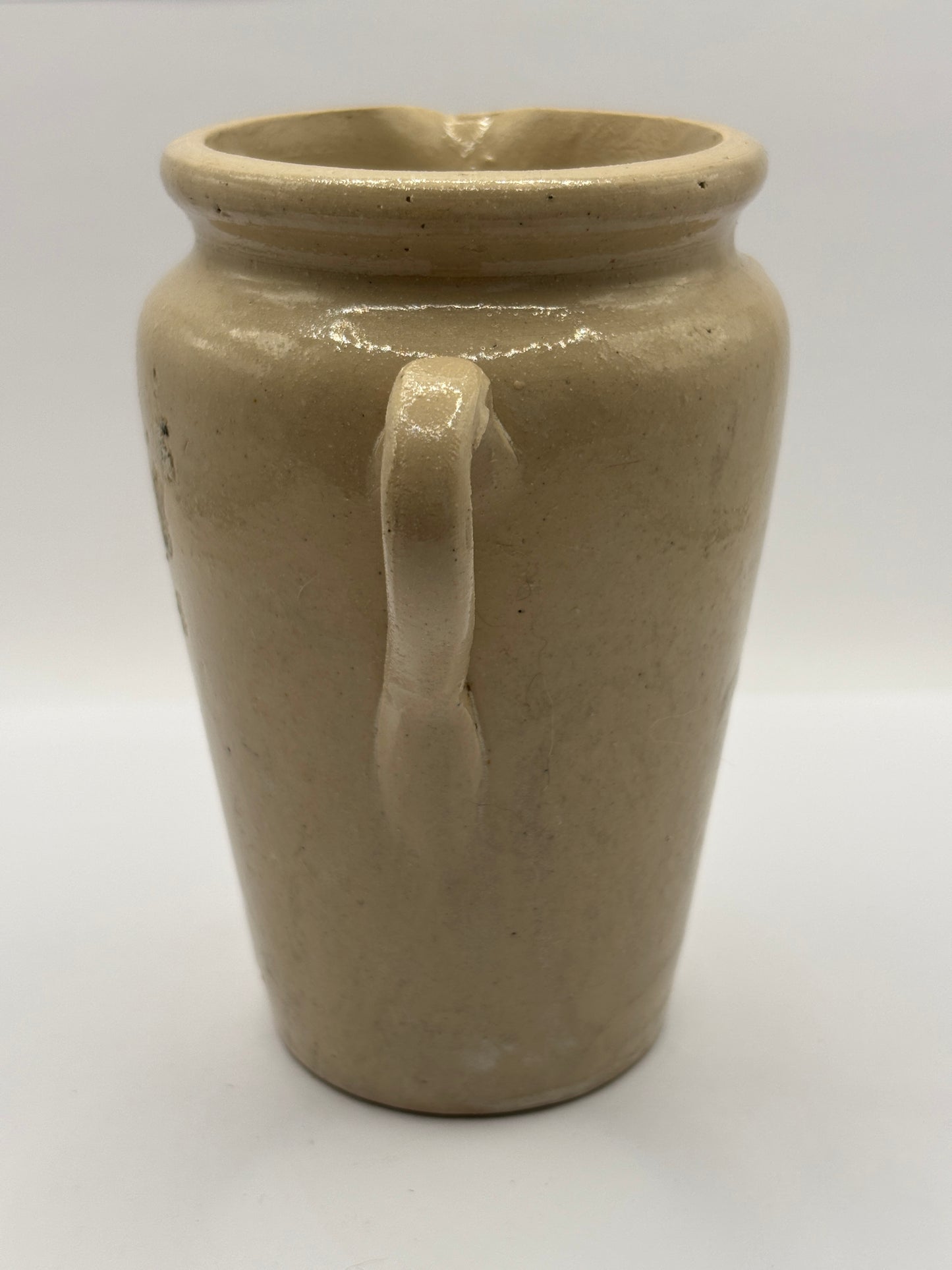 Old large advertising cream pot, Carricks pure thick cream with handle. Black print 11.5cms