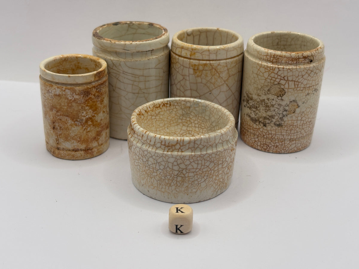 5 old small stoneware jars & pots (K)