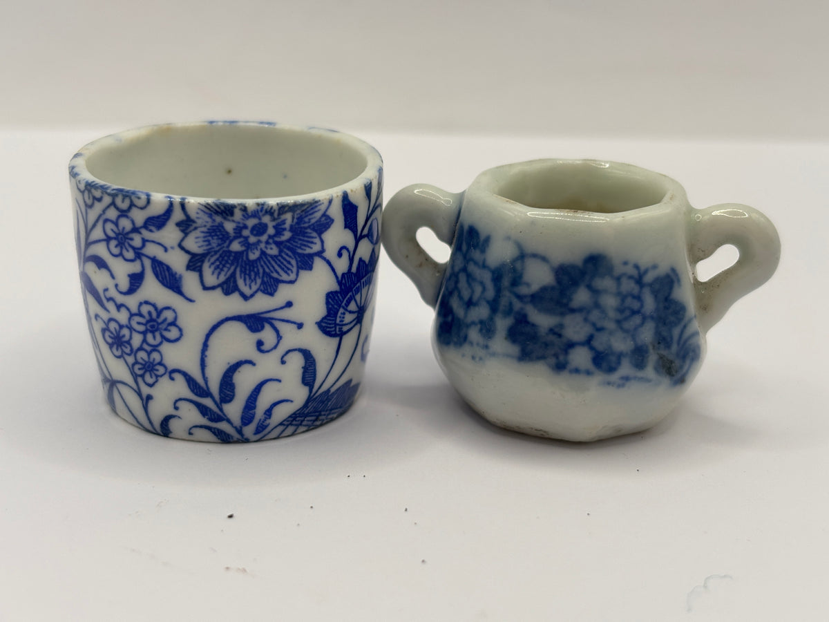 2 old small dolls house pots