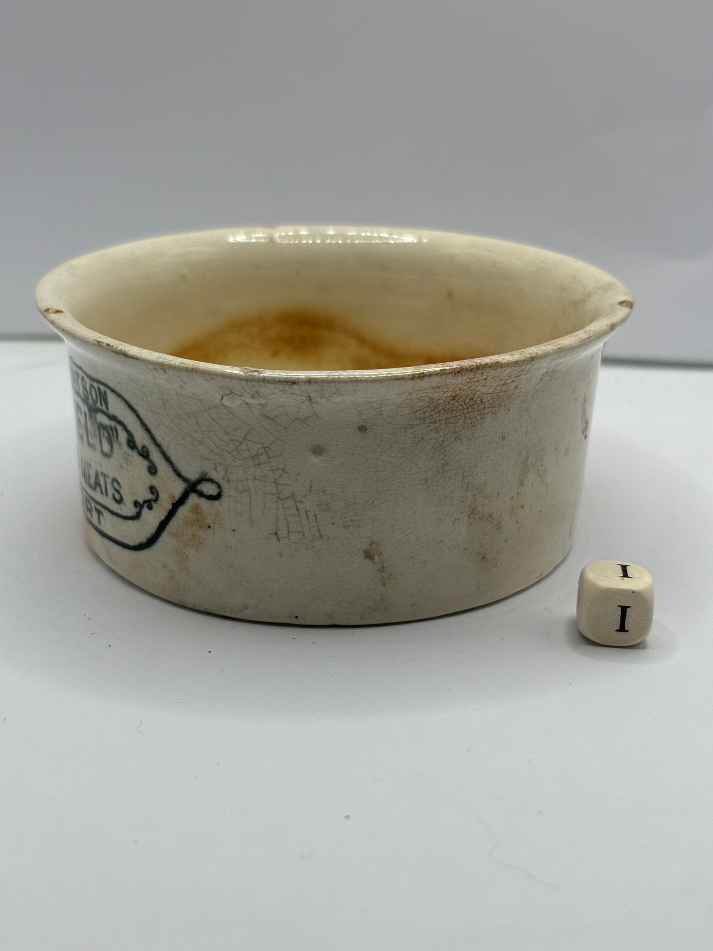 Springfield advertising meat paste pot (i) stained & crazed