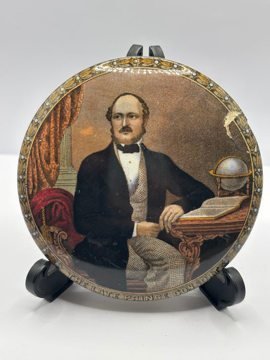 Old Prattware lid, victorian pot lid. The late prince consort.  Pratt lid. Damages
