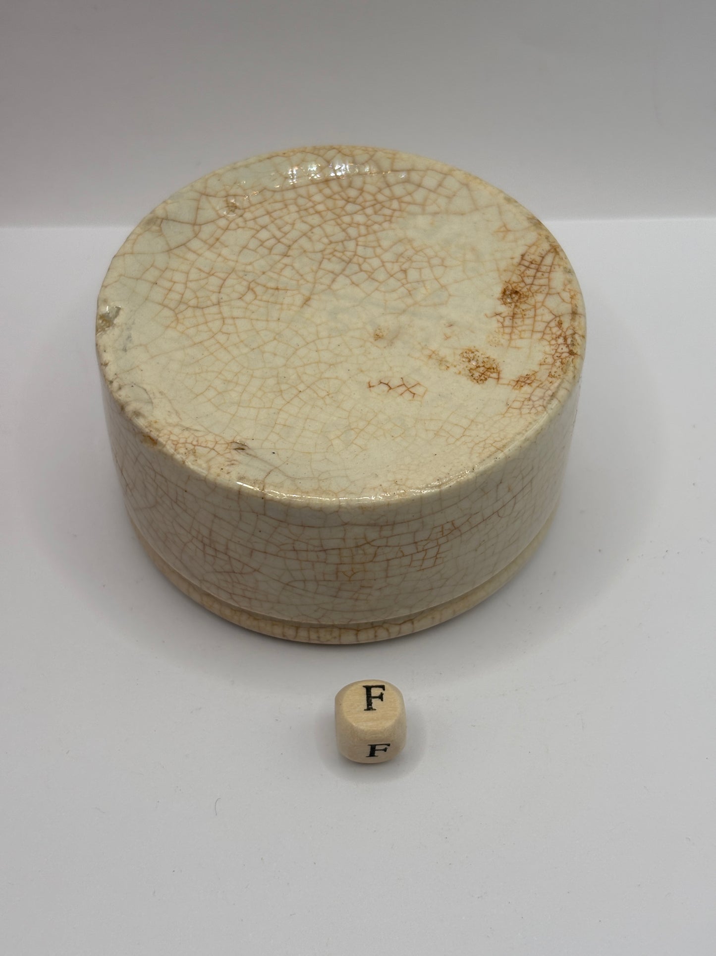 Old stained & crazed meat paste pot (F)