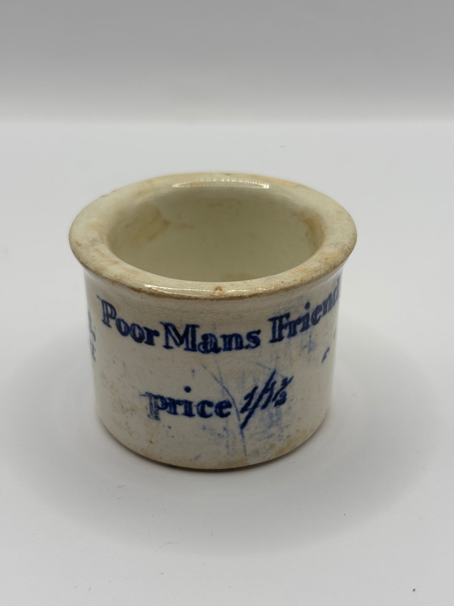 Old small advertising ointment pot, Dr Roberts poor mans friend, small repair