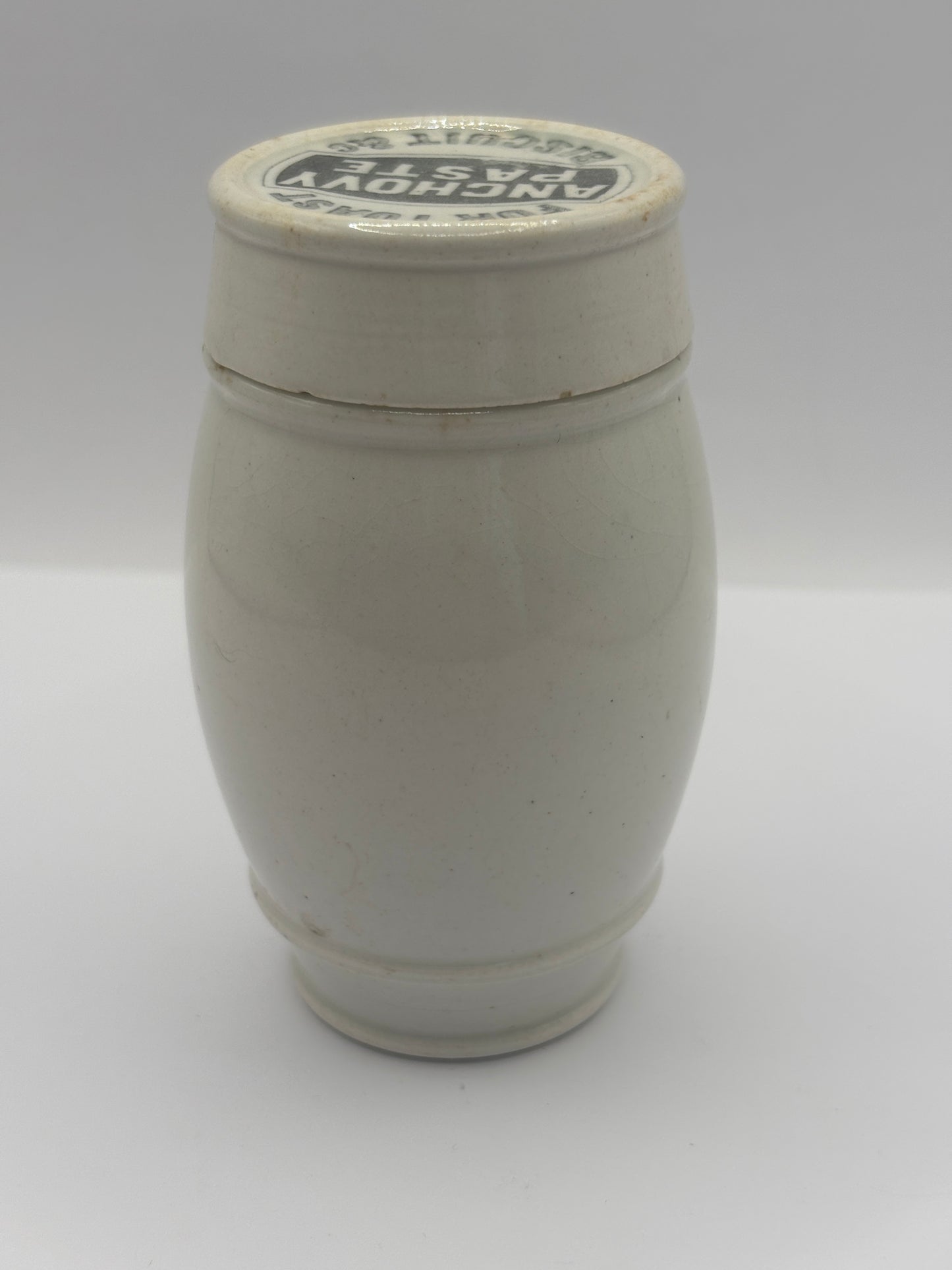 Old advertising jar and lid. Burgess anchovy paste for toast and biscuits