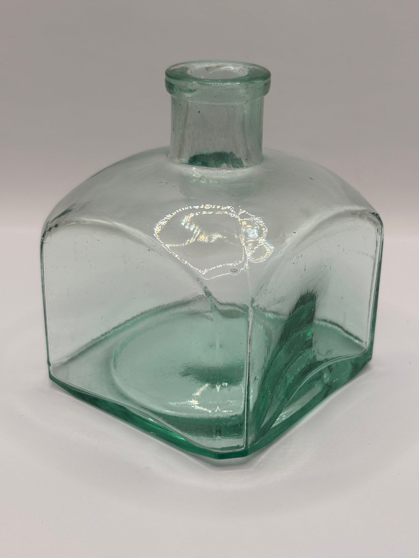 Old large square glass ink, inkwell