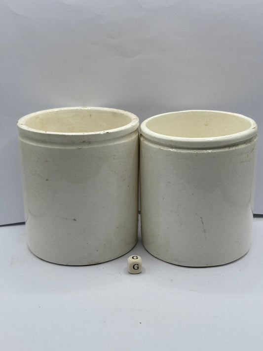 2 old stoneware preserve pots (G)