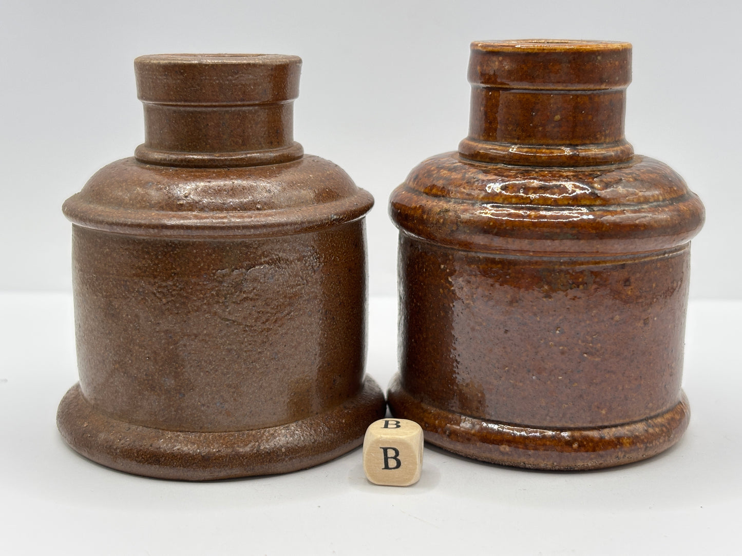2 Old stoneware ink bottles, inkwells (B)