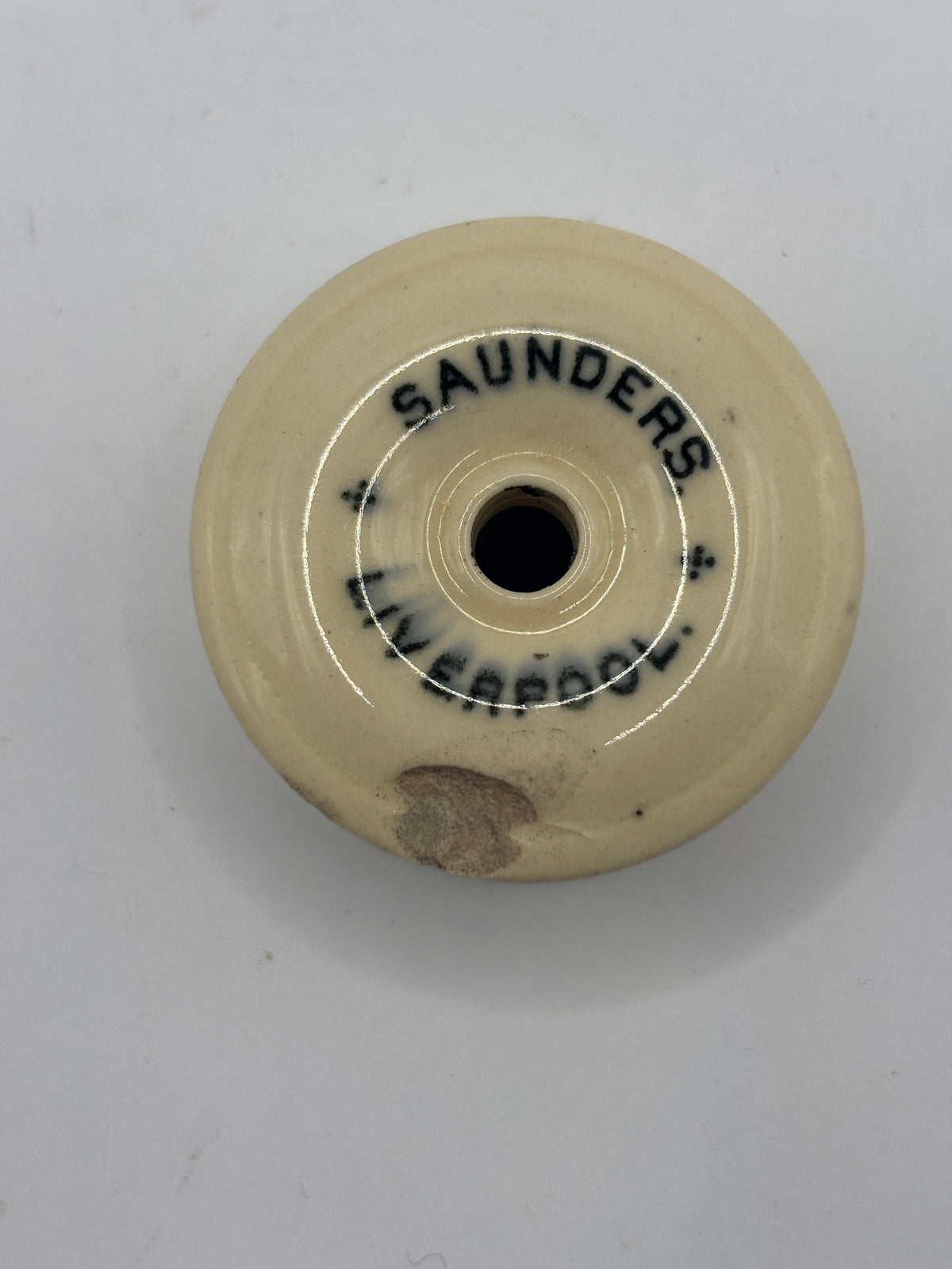 Old advertising baby feeder lid, Saunders liverpool feeding bottle lid