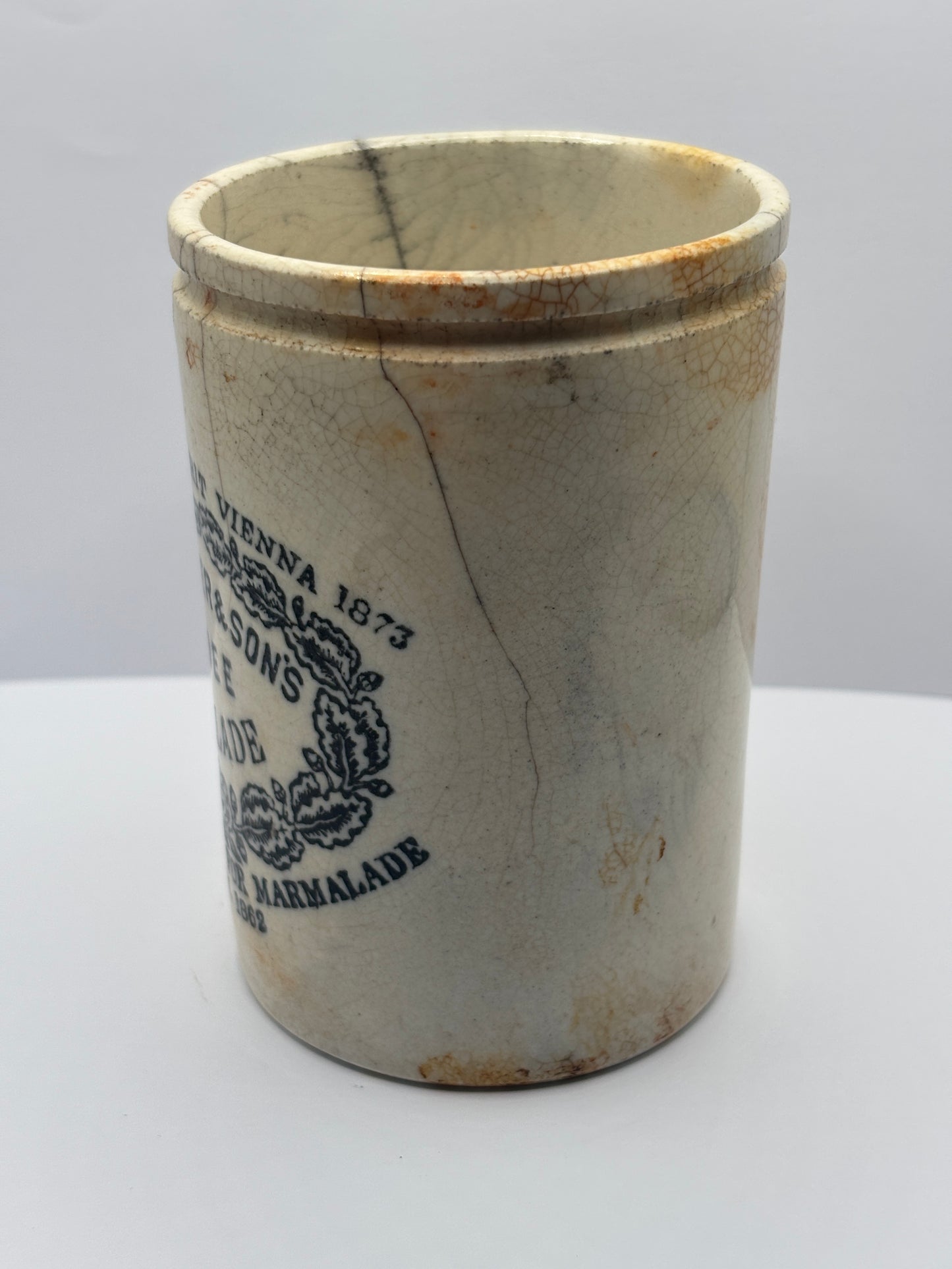 Old 1lb James Keiller Dundee marmalade jar. Damaged