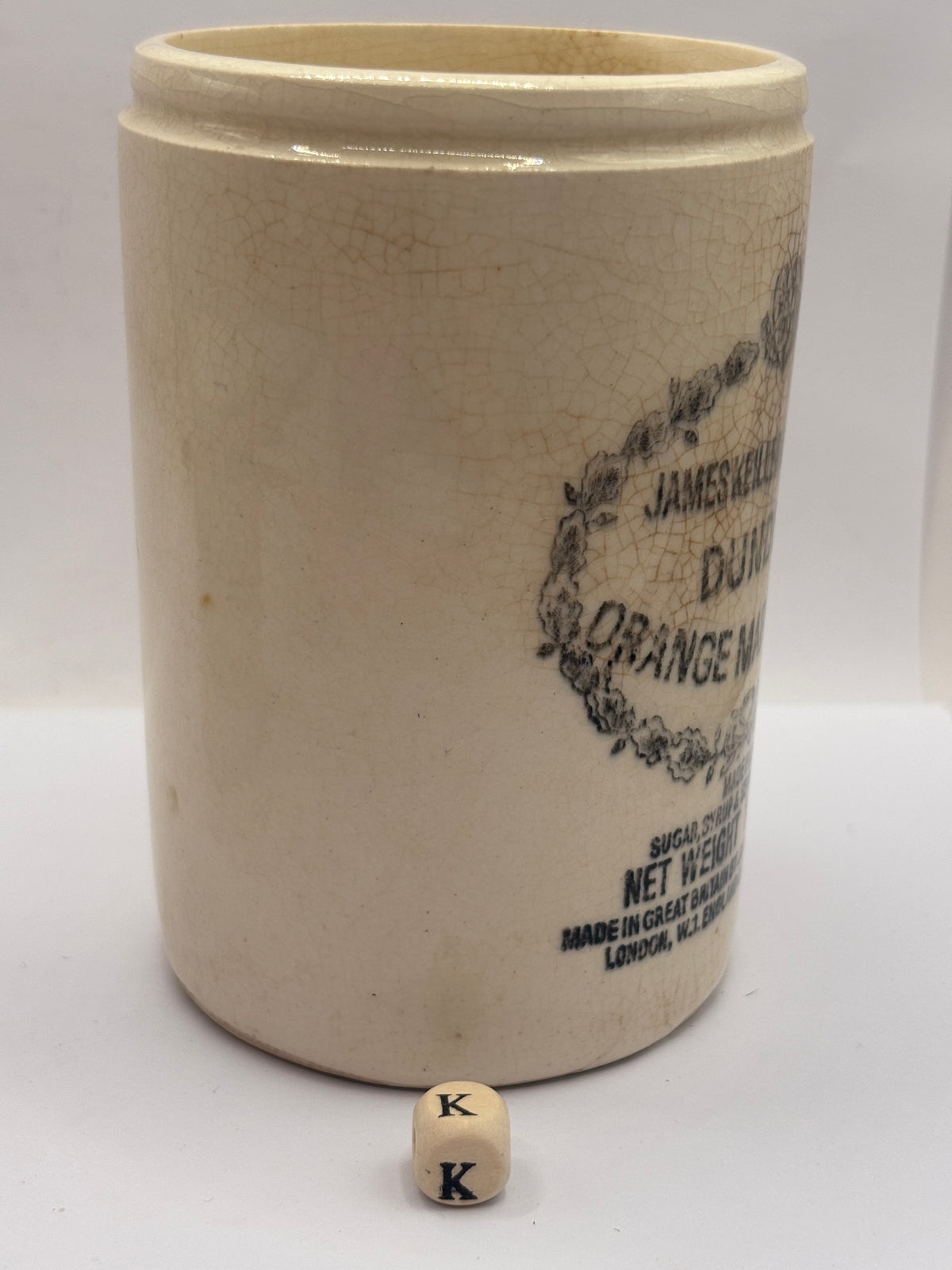 Old 1lb stoneware marmalade pot, James Keiller Dundee marmalade (K)