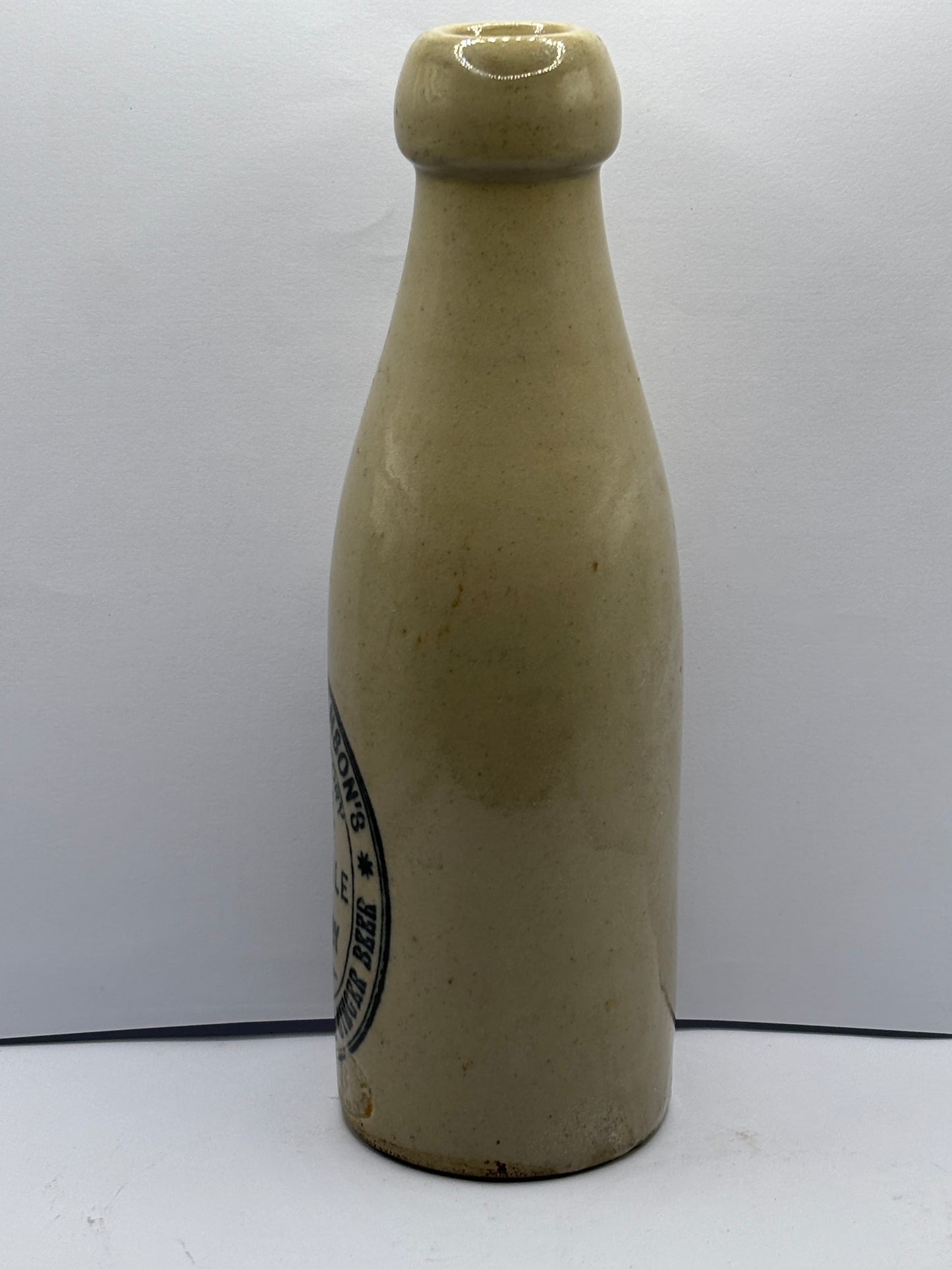 White stoneware ginger beer bottle, Bagdale whitby