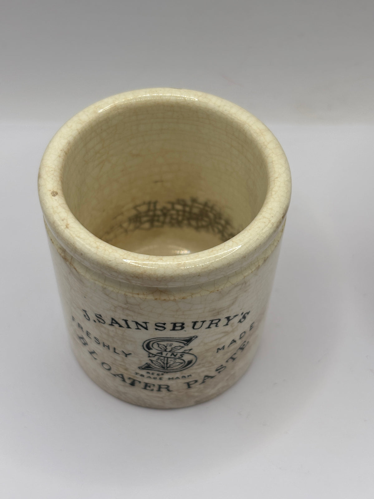 Old stoneware advertising jar, Sainsburys Bloater paste