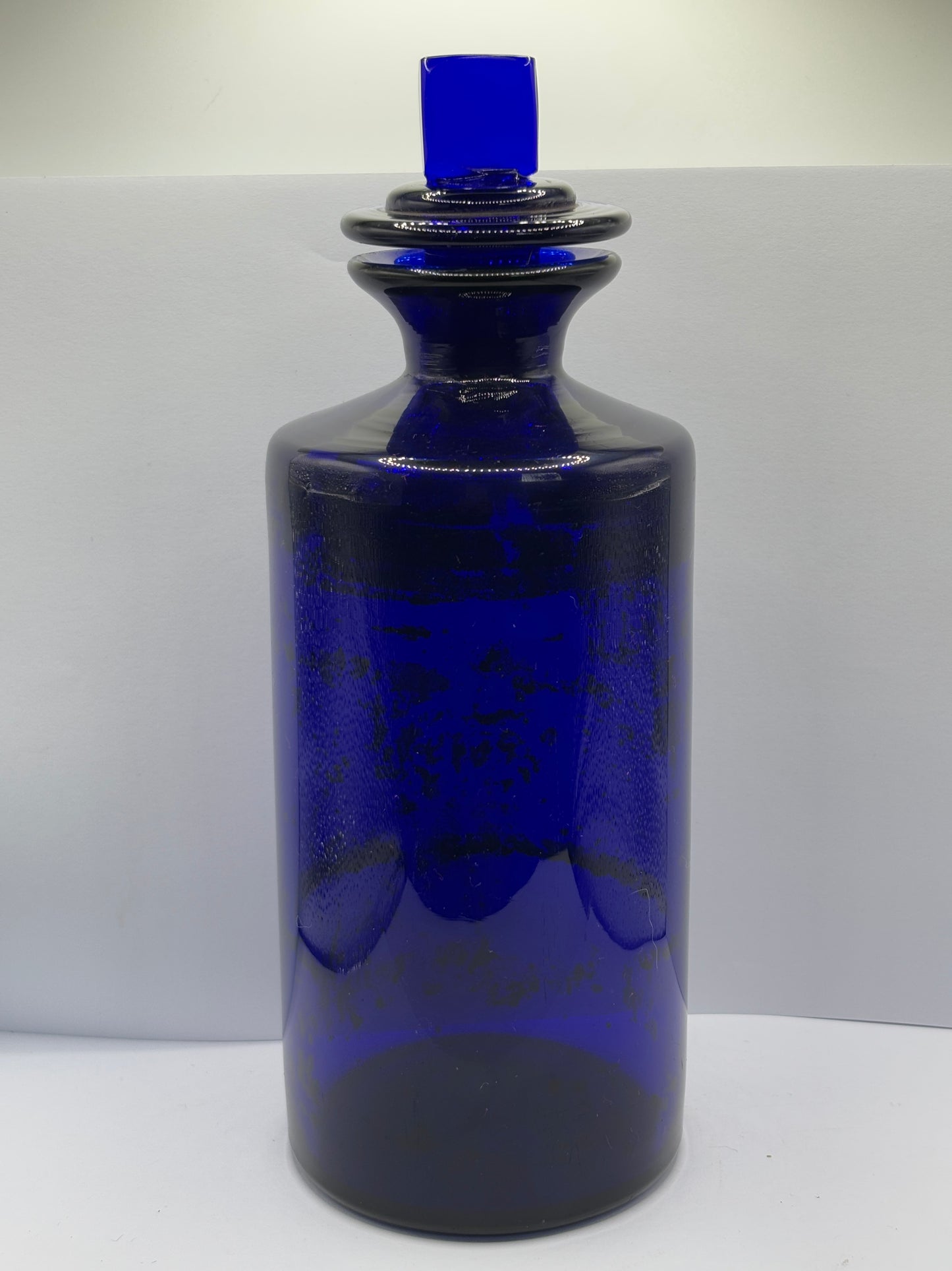 Old blue glass chemist jar, chemist round. Pharmacy