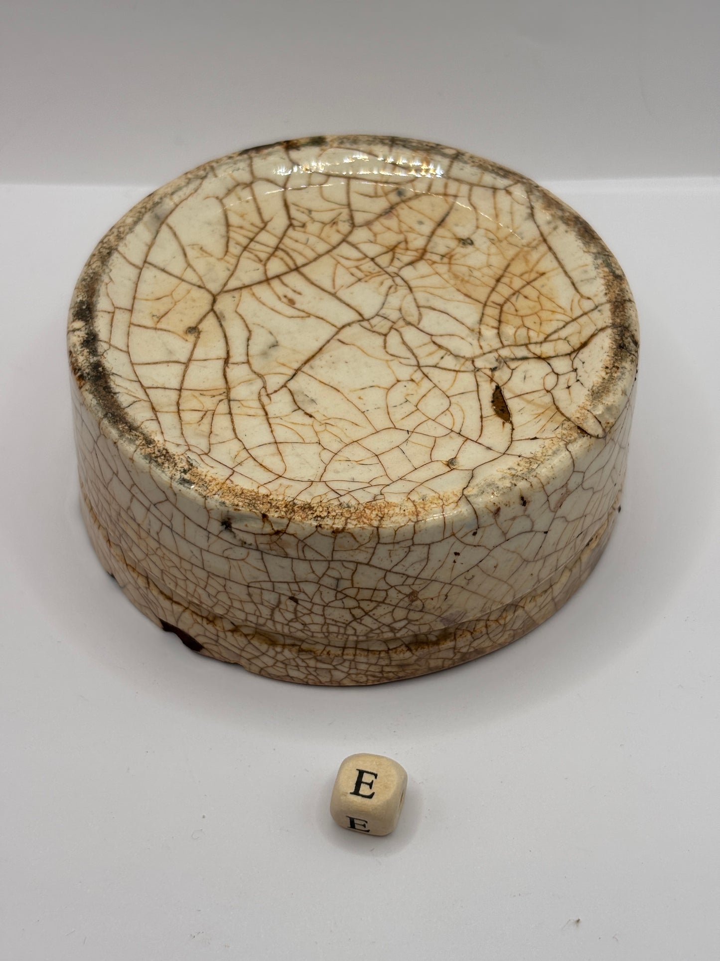 Old stained & crazed meat paste pot (E)